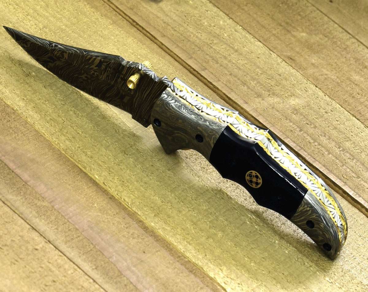 Premium Exodus Gentleman's Knife with Leather Sheath - Genuine Bull Horn Handle & Included Knife Sharpener - Perfect for Outdoor Adventures, Camping & EDC (Everyday Carry)