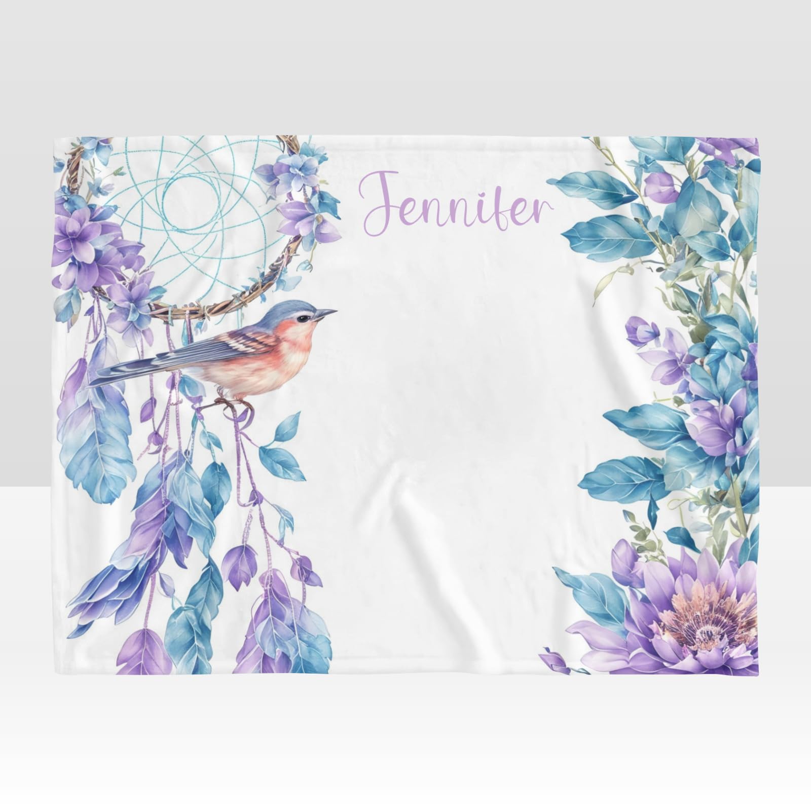 Custom Personalized Dreamcatcher Hummingbird Floral Baby Blanket - Super Soft Fleece Nursery Blanket for Boys & Girls (30x40 Inches) | Perfect for Baby Showers, Birthdays & Nursery Decor