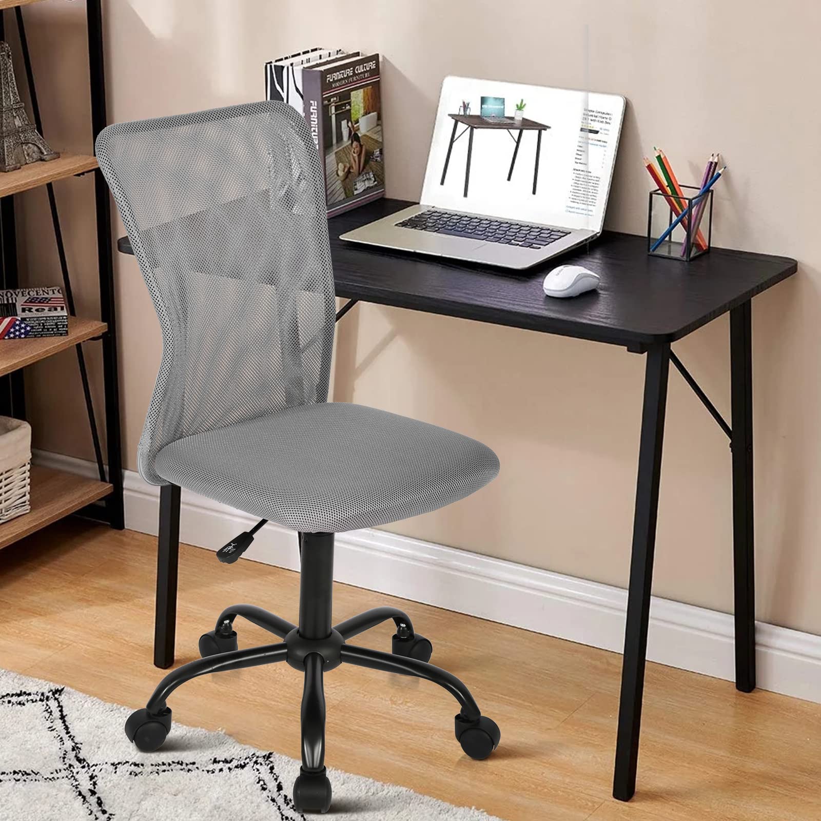 Ergonomic Mesh Office Chair with Mid Back Support - Modern Rolling Swivel Computer Chair for Home & Office - Breathable Armless Task Chair for Men & Women (Grey) - Perfect for Long Work Hours & Gaming Sessions