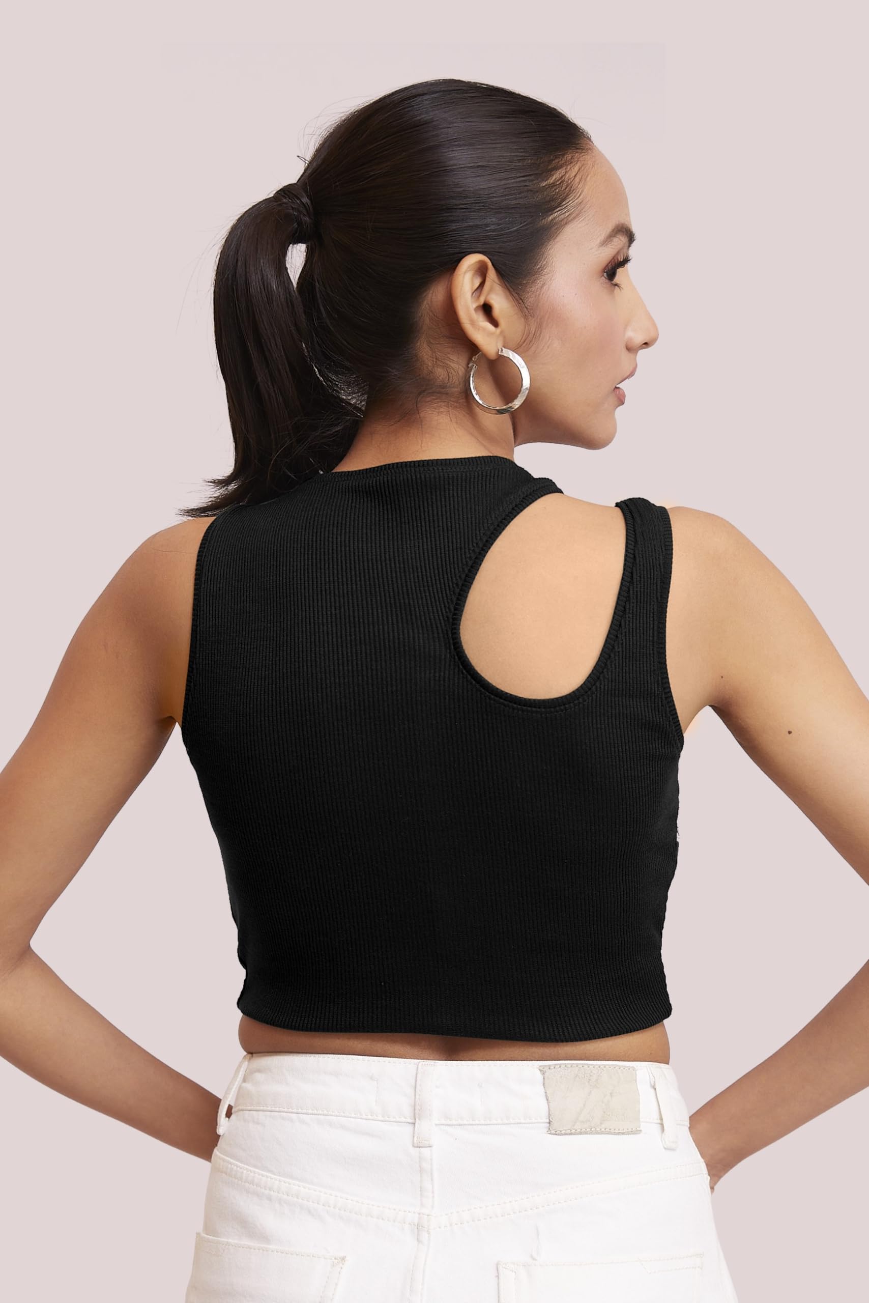 Berry Bird® Women's Sleeveless Ribbed Knit Crop Top - Slim Fit Round Neck Cut-Out Shoulder Design for Casual, Beach, Gym & Western Fashion | Perfect for Summer Outfits, Music Festivals and Date Nights