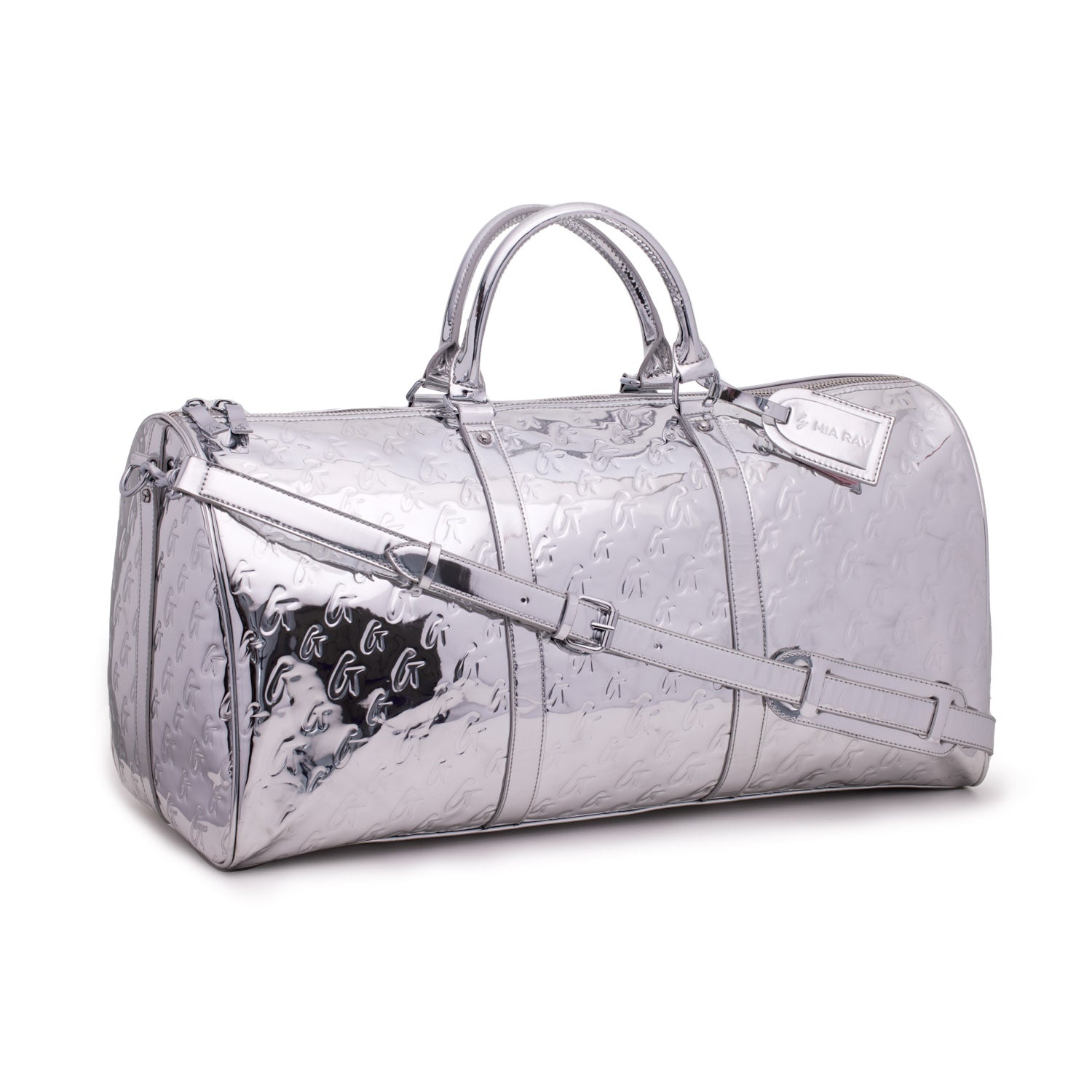 Premium Metallic Monogram Duffle Bag - Silver Shine Travel & Gym Bag for Men & Women - Perfect for Workouts, Travel & Weekend Getaways