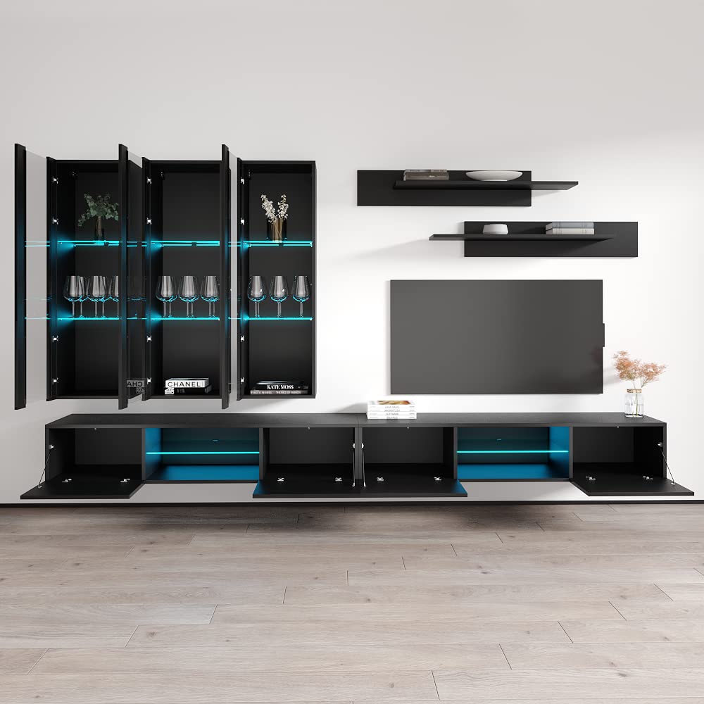 Modern Floating TV Stand with Storage & LED Lights - Wall-Mounted Entertainment Center Console for Living Room & Bedroom - Meble E3 33