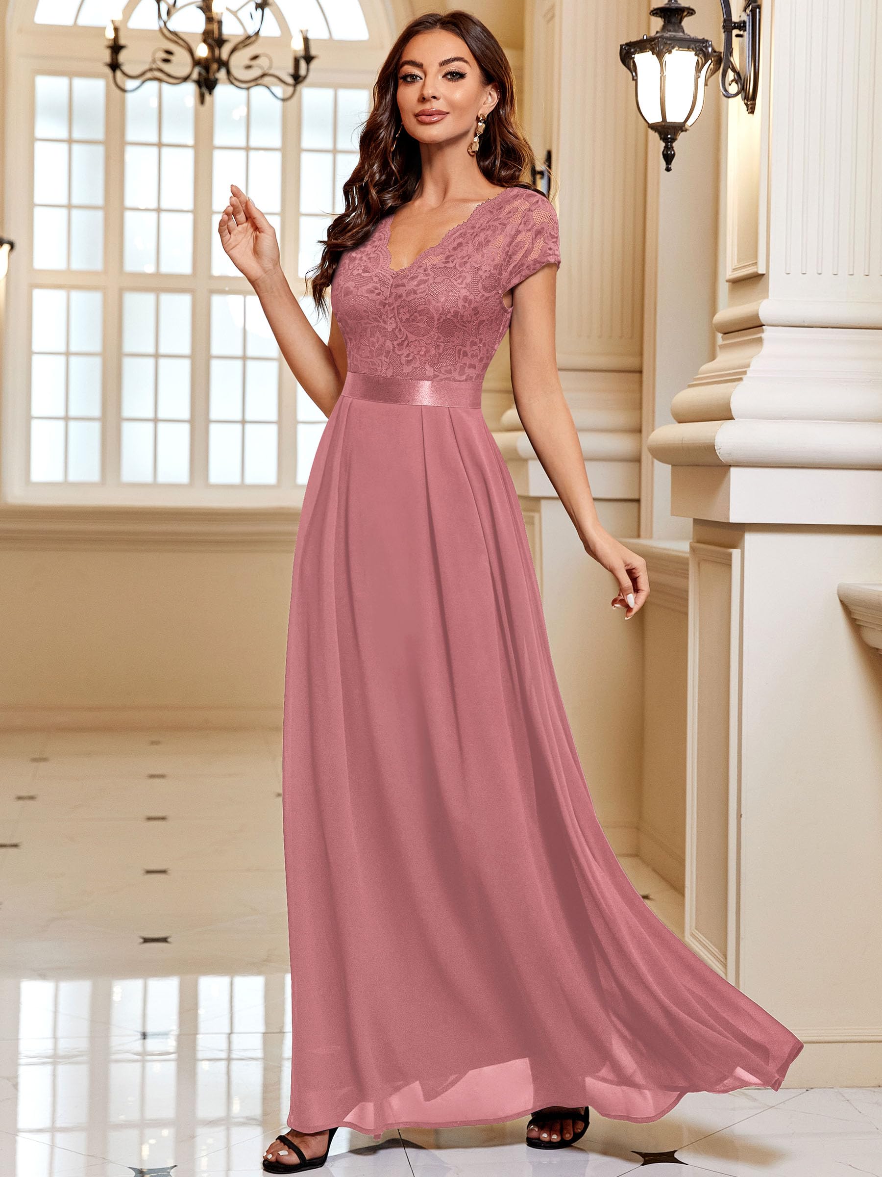 Elegant Floral Lace V-Neck Bridesmaid Dress for Women - Perfect for Weddings, Parties & Formal Events | Miusol