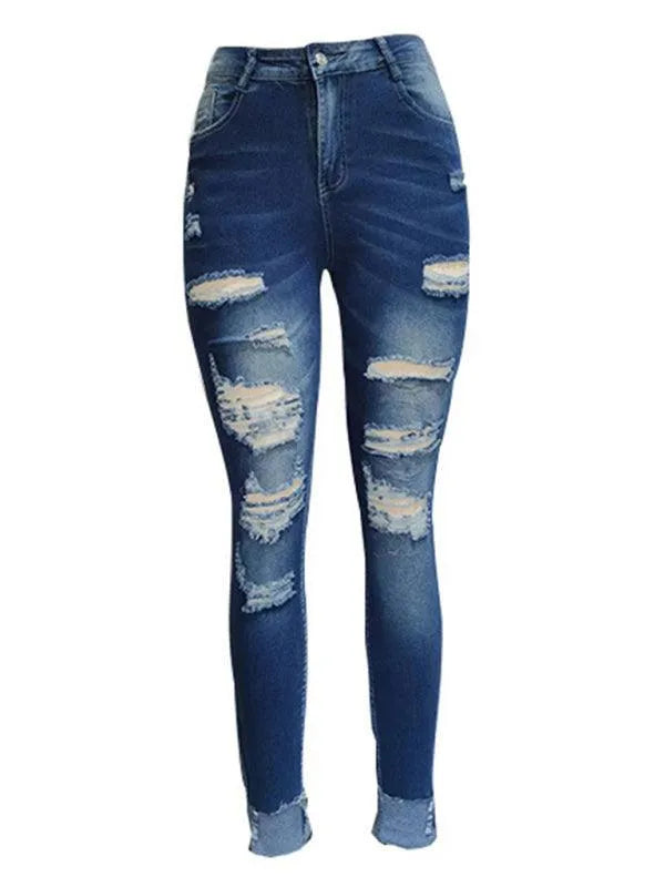 Women's Distressed Skinny Jeans with Fleece Lining - Comfortable Stretch Denim Pants for Winter, Casual Outfits & Everyday Wear