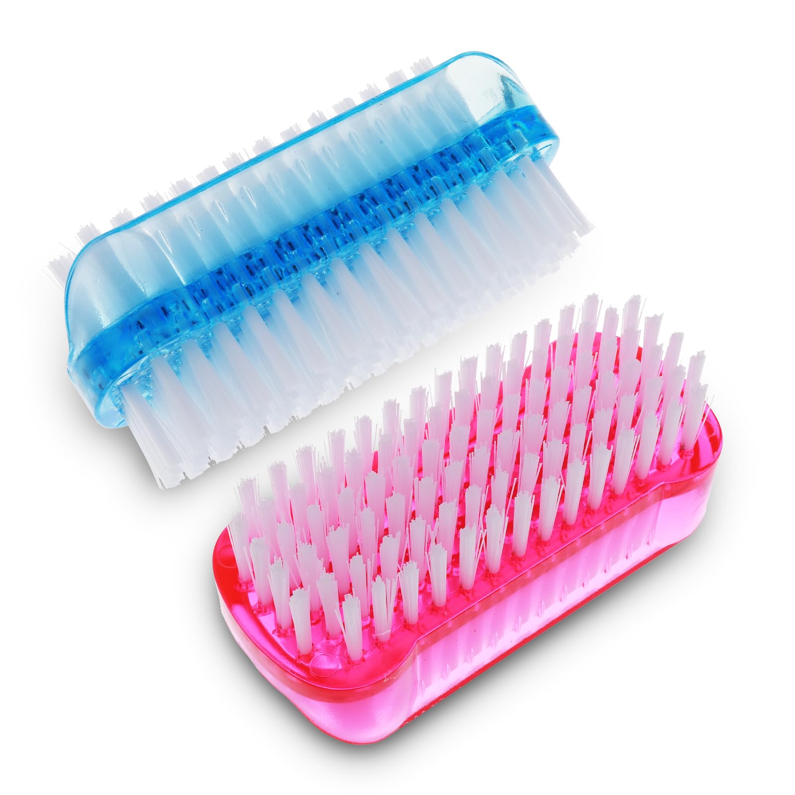 Double Sided Nail Clean Up Brush with Stiff Nylon Bristles - Professional Cuticle & Nail Cleaning Tool for Manicures & Pedicures - Perfect for Men & Women (2 Pack, Red & Blue) - Ideal for Salon, Home & Travel Nail Care