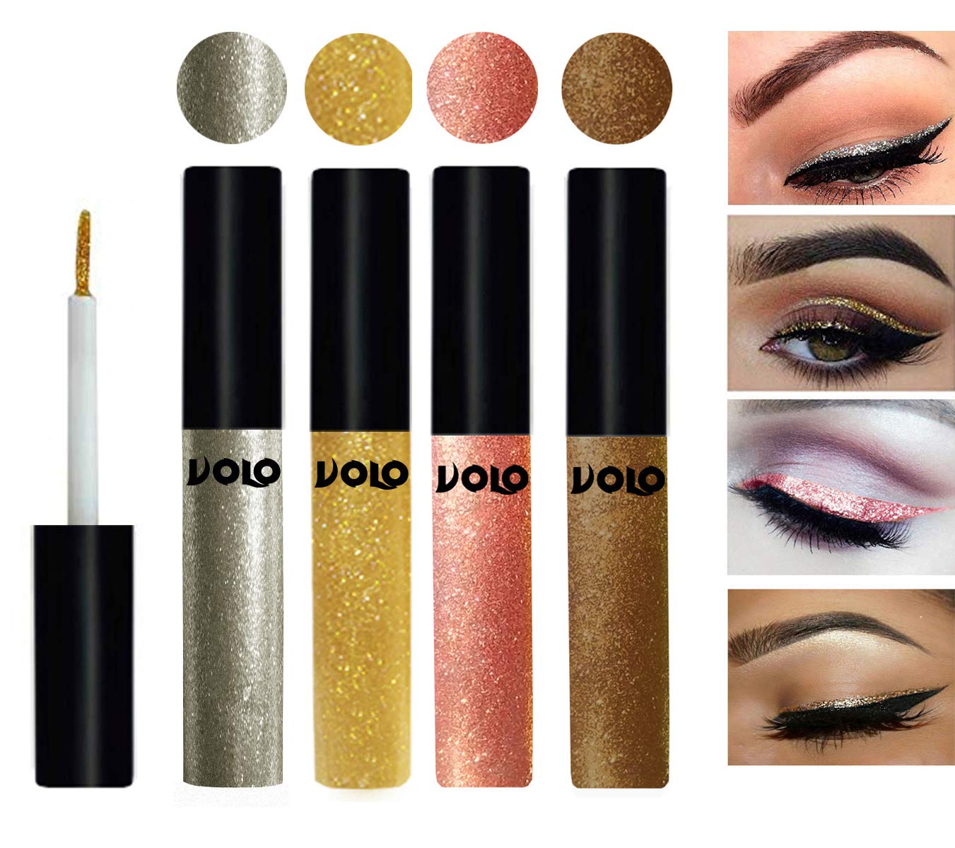 Volo Waterproof Glitter Eyeliner - Light Copper, Light Golden, Rose Gold & Copper Shades | Long-Lasting Smudge-Proof Makeup for Parties, Weddings & Special Occasions