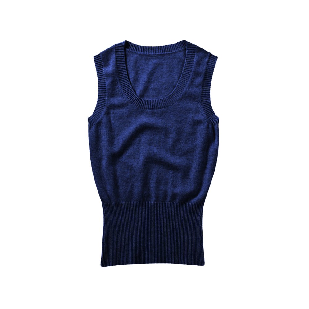 Parisbonbon Women's 100% Cashmere Scoop Neck Vest - Navy Blue, Size S | Soft & Warm Winter Layering Piece for Office & Casual Outfits