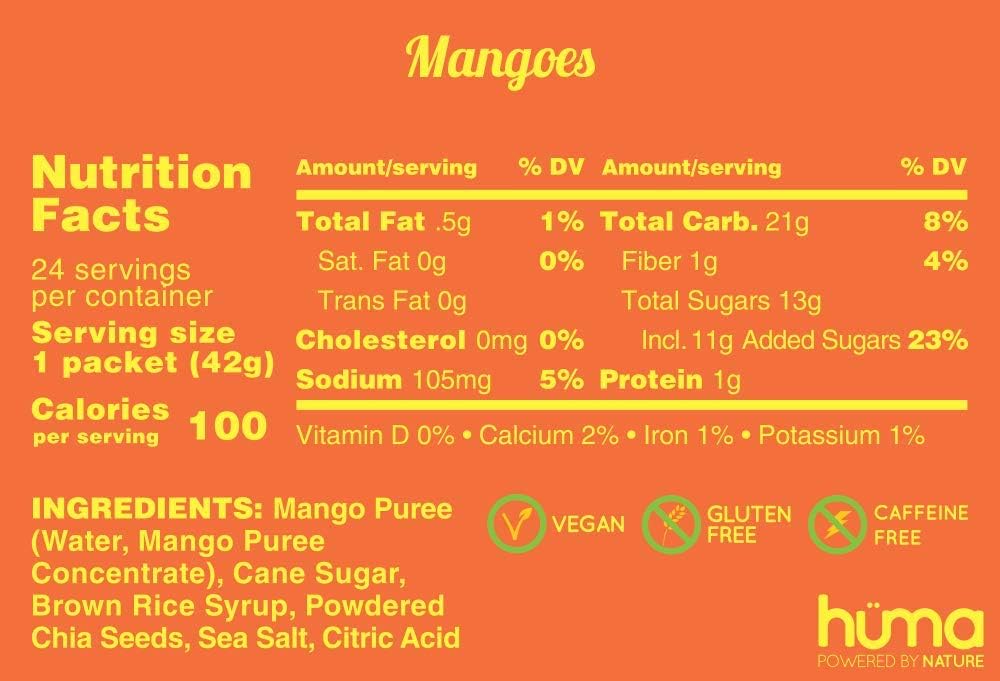 Huma Gel Mango - Natural Energy Gel for Runners, Cyclists & Athletes - Quick Energy Boost During Workouts & Outdoor Activities