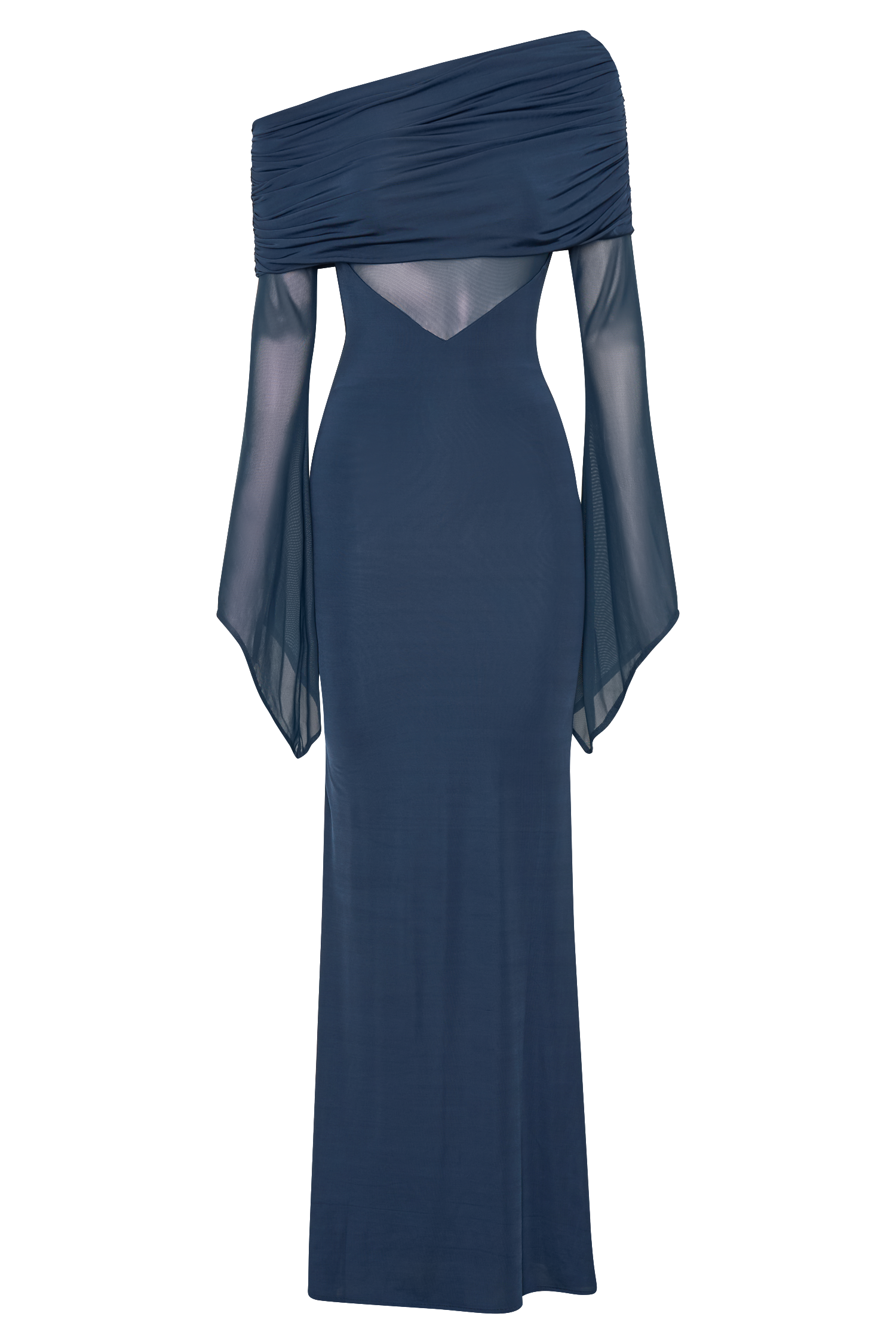 Kaitlin One Shoulder Slinky Mesh Maxi Dress - Midnight Blue Evening Gown for Prom, Party & Formal Events | Elegant Long Dress for Women