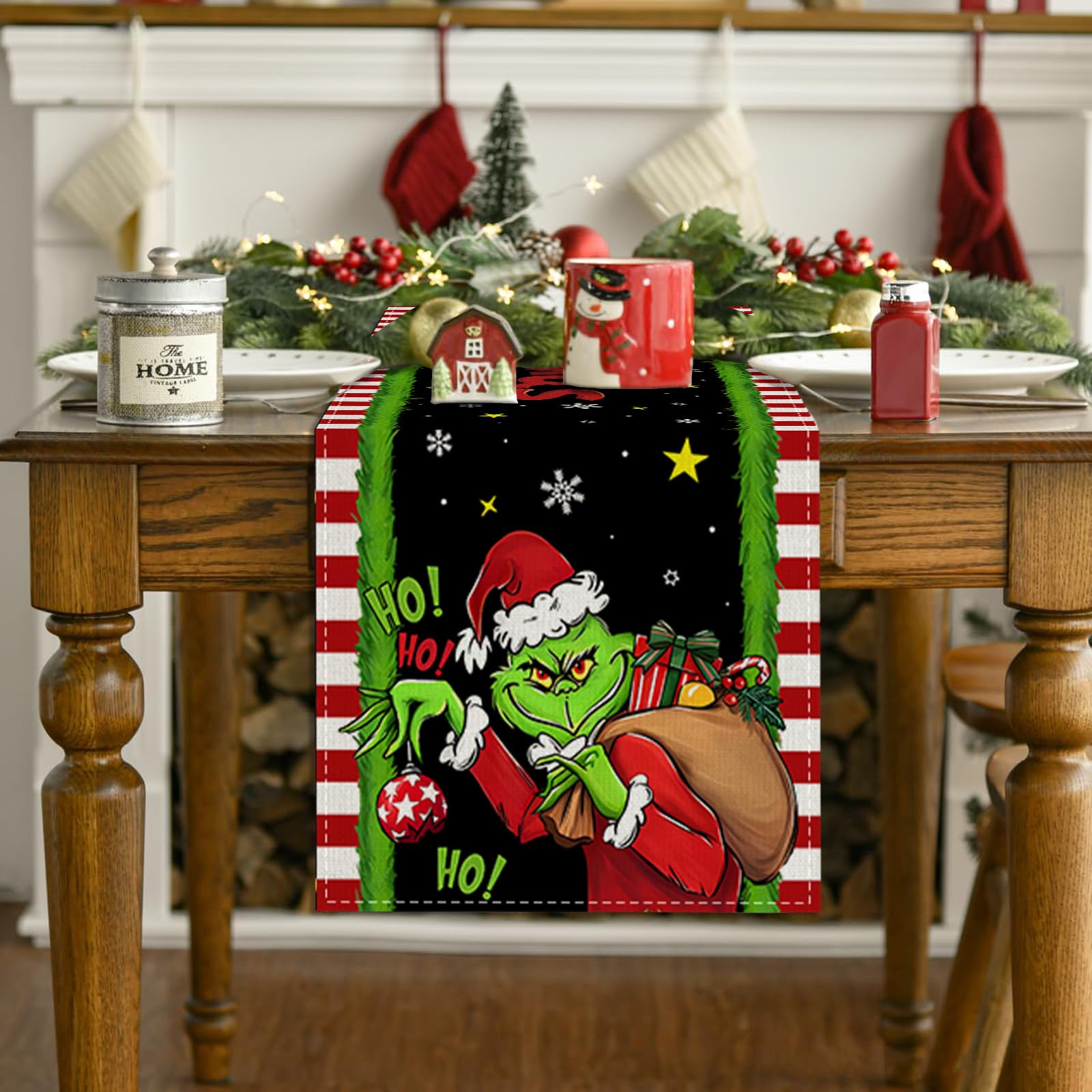 Festive Green Elf Christmas Table Runner - Holiday Table Cover for Xmas & New Year Decor - Perfect for Home, Party, and Winter Celebrations