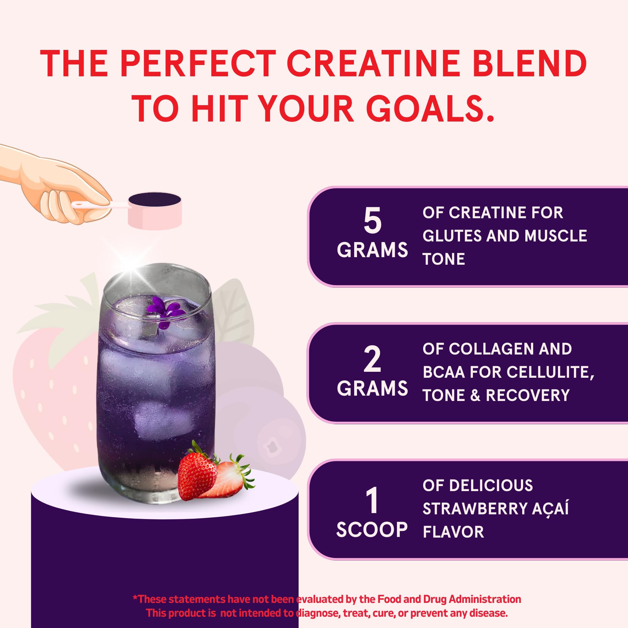 Best Creatine Monohydrate Powder for Women - Vegan Micronized Creatine with Collagen & BCAAs, 5g per Serving - Energy Boost & Muscle Support - 30 Servings, Strawberry Acai Flavor - Perfect for Post-Workout Recovery & Fitness Goals