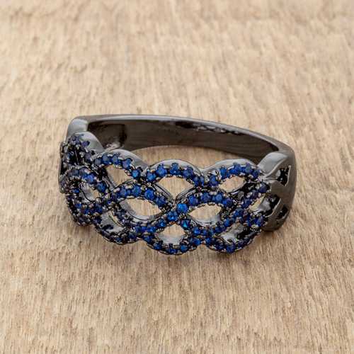 0.4ct Natural Sapphire & CZ Hematite Twist Ring for Women - Elegant Stackable Jewelry for Weddings, Anniversaries & Special Occasions