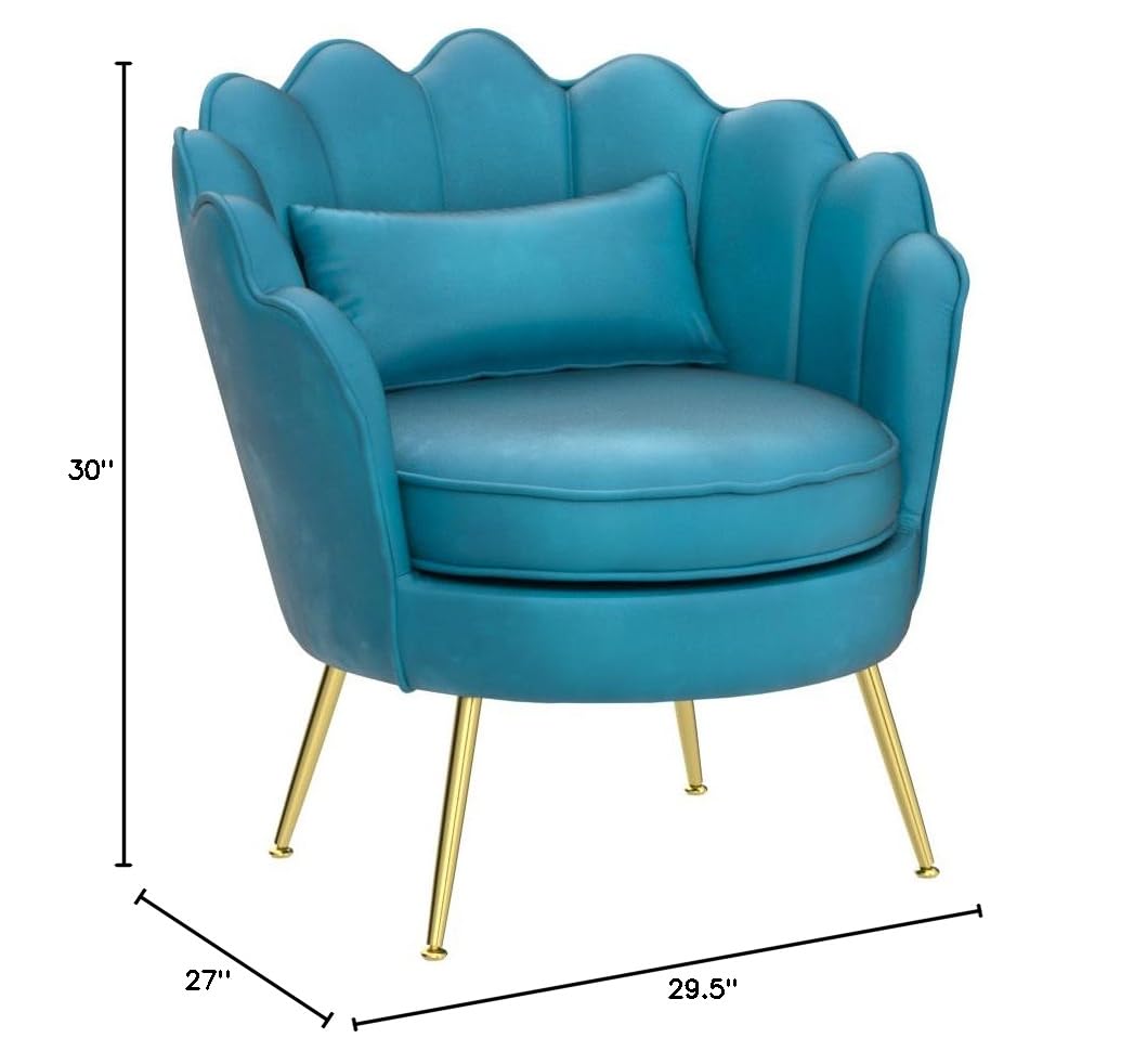 2 Modern Velvet Accent Chairs with Golden Metal Legs - Living Room, Bedroom & Makeup Chair Set - Soft Azure Blue Upholstery - Perfect for Home Decor, Guest Seating & Vanity Areas