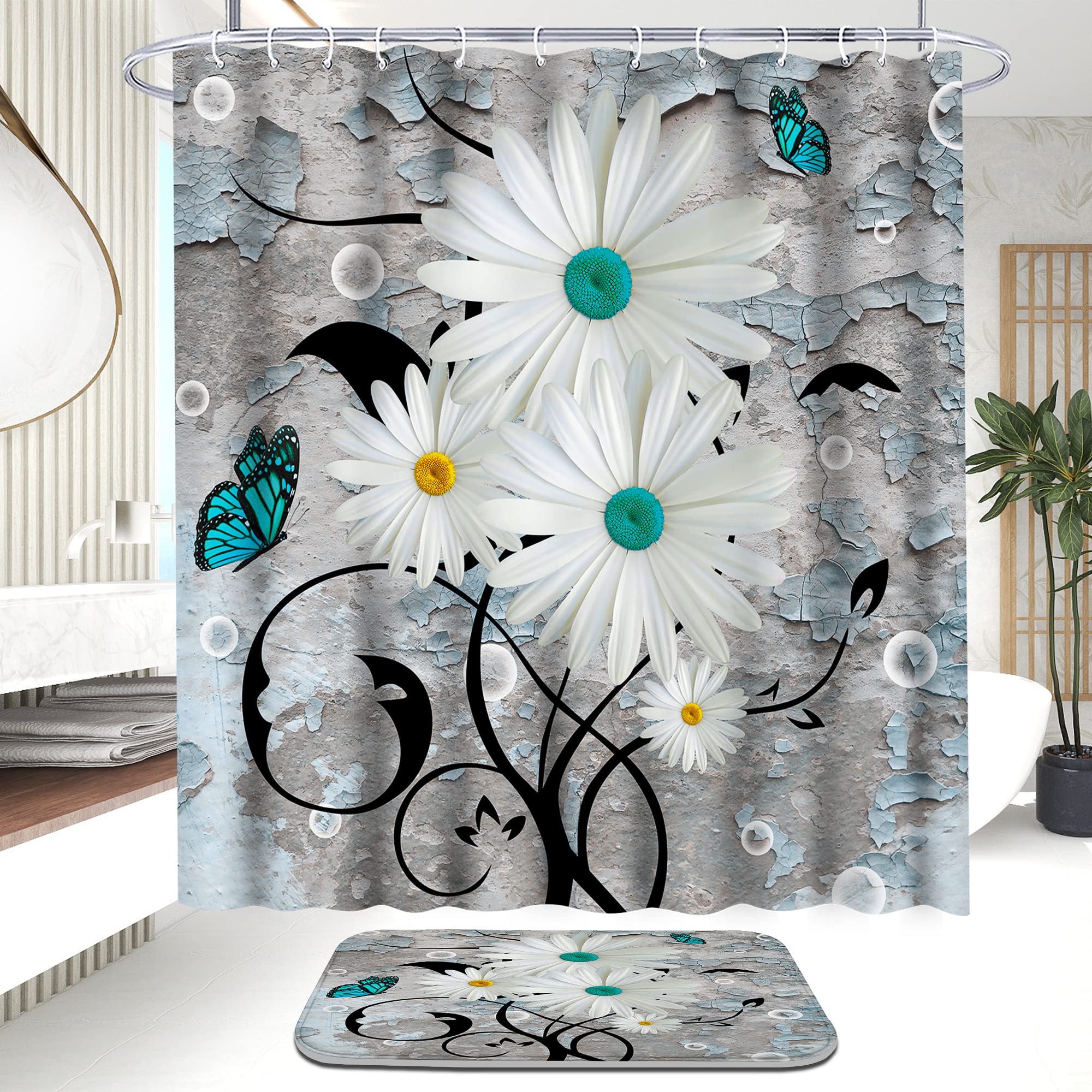 Premium 4-Piece Shower Curtain Set with Non-Slip Rugs - Bathroom Decor for Home & Hotel Use