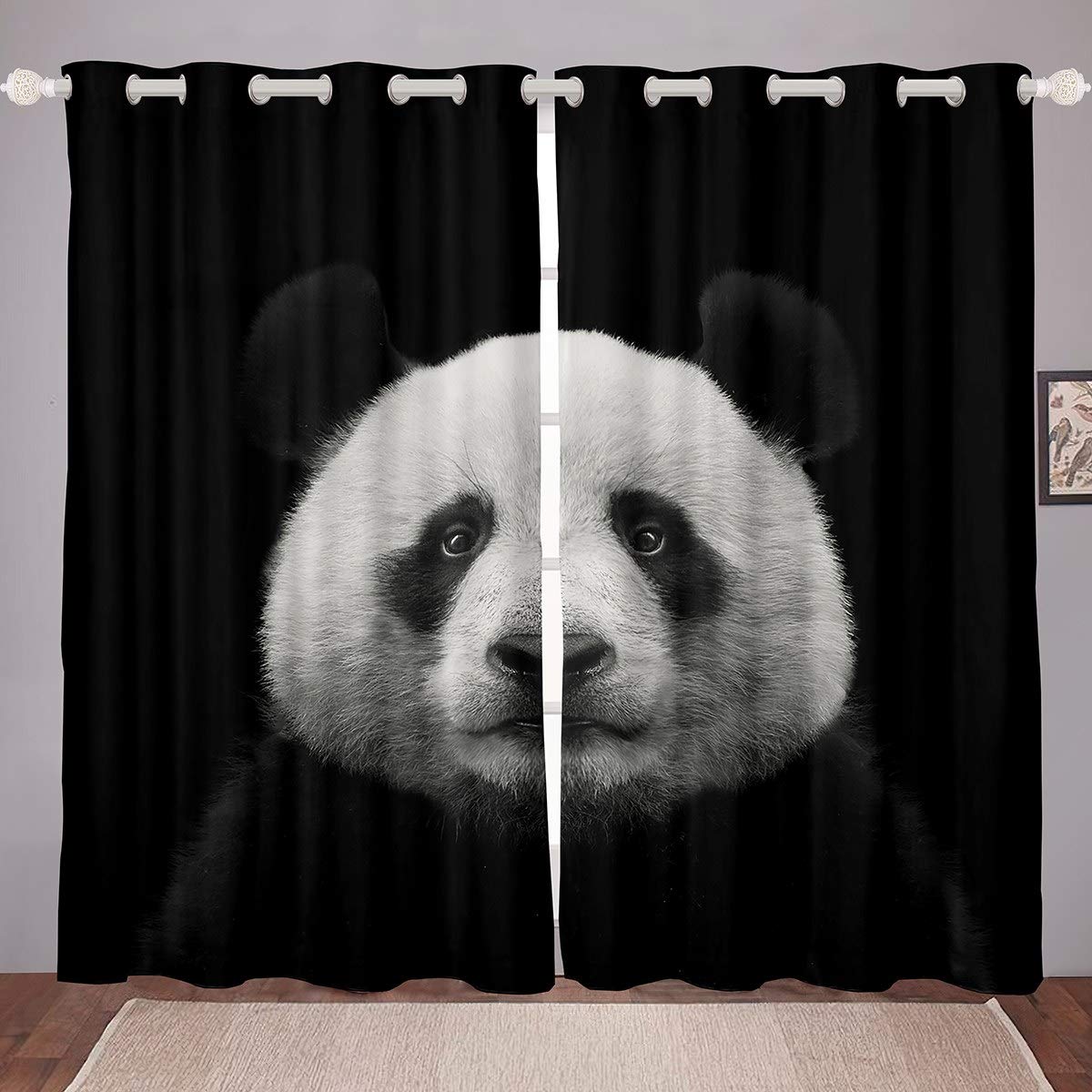 Cute Panda Print Black & White Window Curtains - Cartoon Animal Themed Drapes for Bedroom & Living Room Decor (2 Panels, 38x54 Inch) - Perfect for Kids Rooms, Nursery, and Jungle-Themed Home Decor