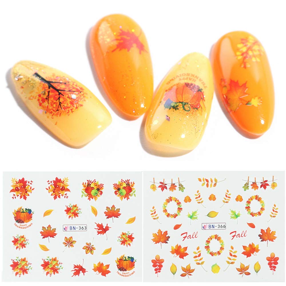 Macute Fall Nail Stickers - 12 Sheets Maple Leaf Water Transfer Nail Art Decals with Autumn Leaves, Turkey & Pumpkin Designs | DIY Manicure Tips Decor for Thanksgiving, Halloween | Perfect for Seasonal Nail Art, Party Nail Decorations, and Holiday Gift Ideas