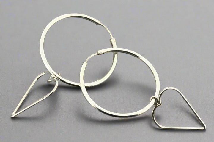 Sterling Silver Hoop and Heart Drop Earrings - Elegant Dangle Jewelry for Women, Perfect for Parties, Dates, and Everyday Wear