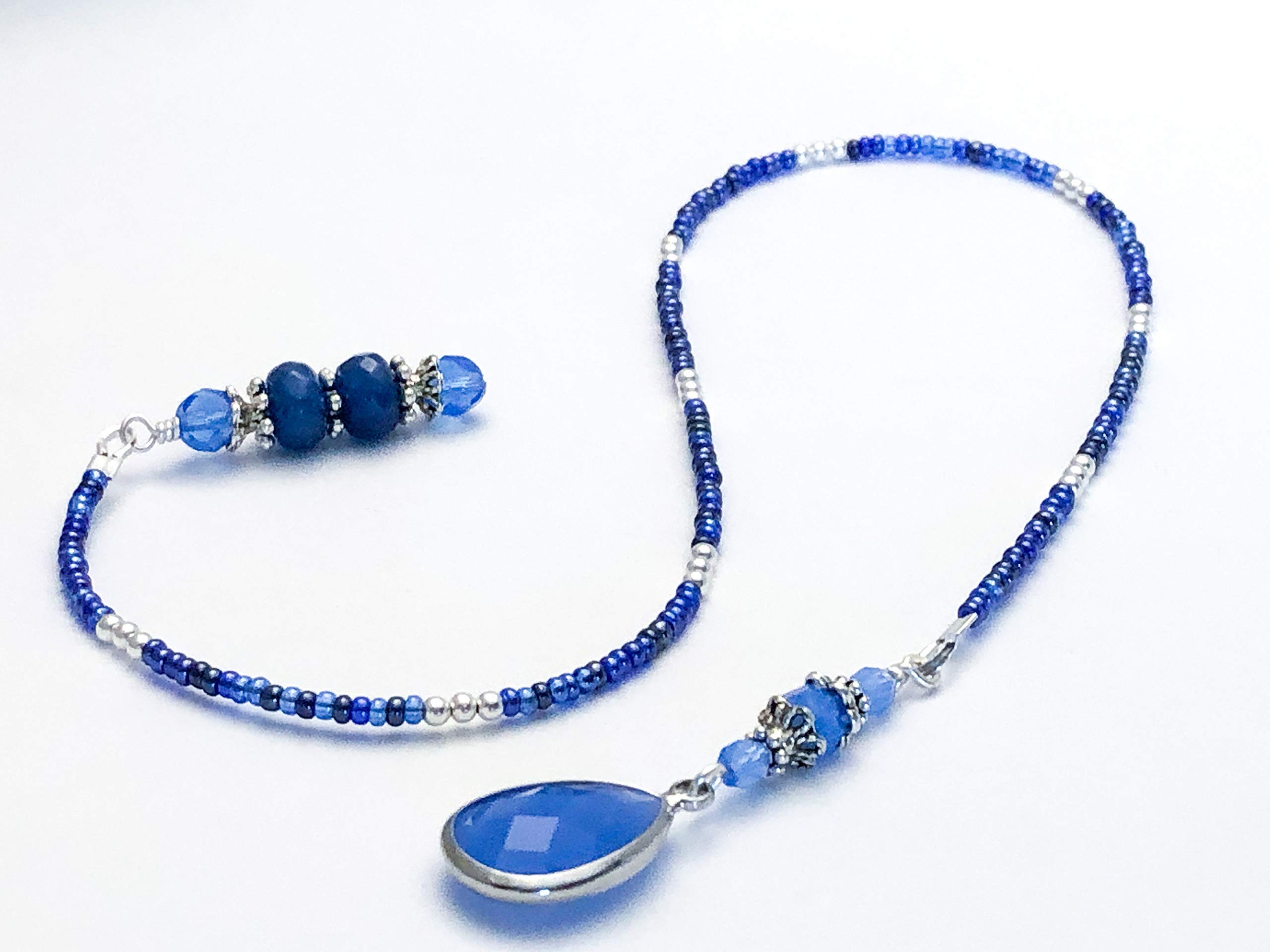 Blue Teardrop Beaded Bookmark - 16 Inch Handmade Book Thong with Glass Beads - Perfect Gift for Book Lovers, Reading Accessories for Journals & Novels