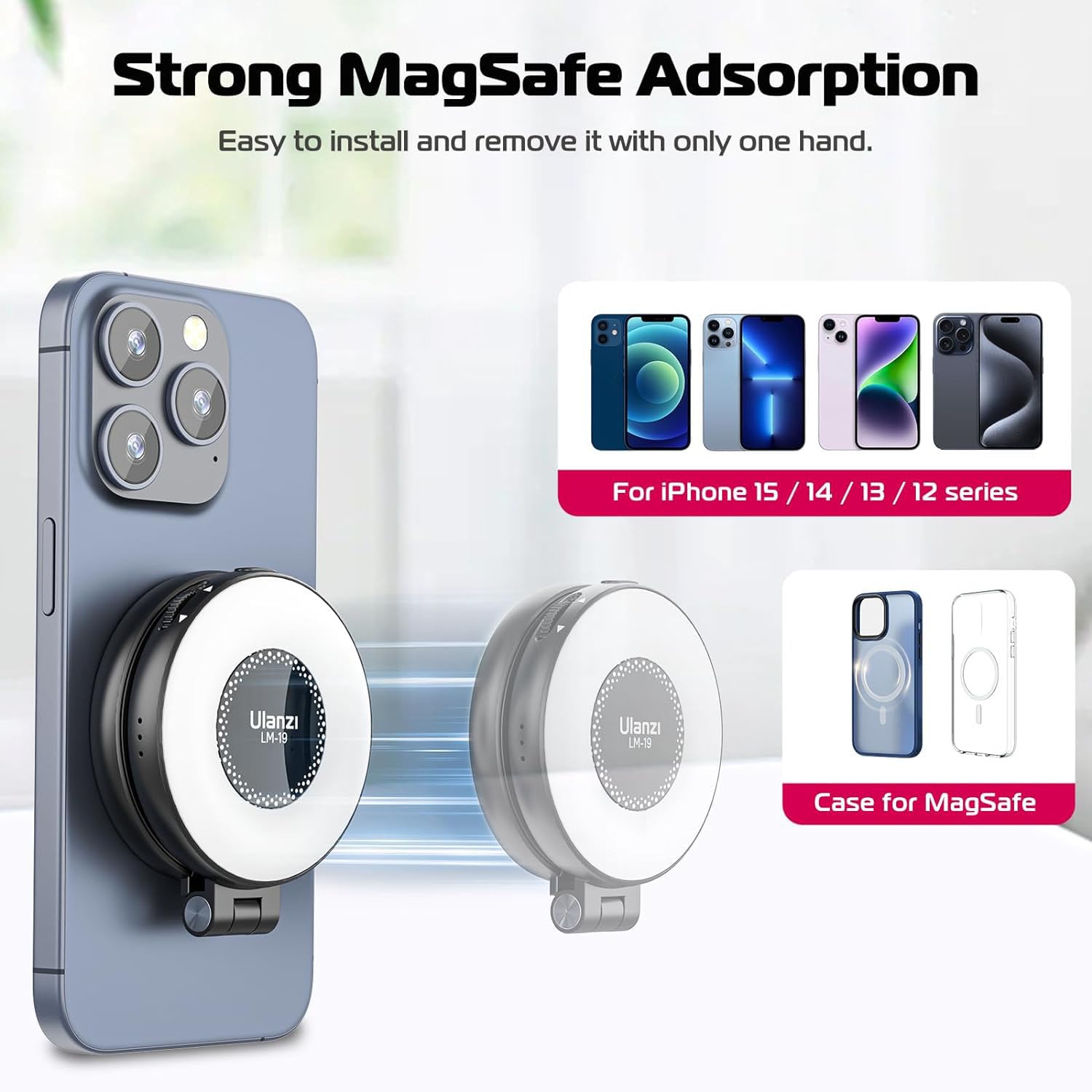 ULANZI Magnetic Selfie Light with LED Fill Light - Magsafe Compatible Phone Ring Light for iPhone, Android | Perfect for Selfies, Photography, TikTok Videos, Zoom Calls & Video Conferences | Black