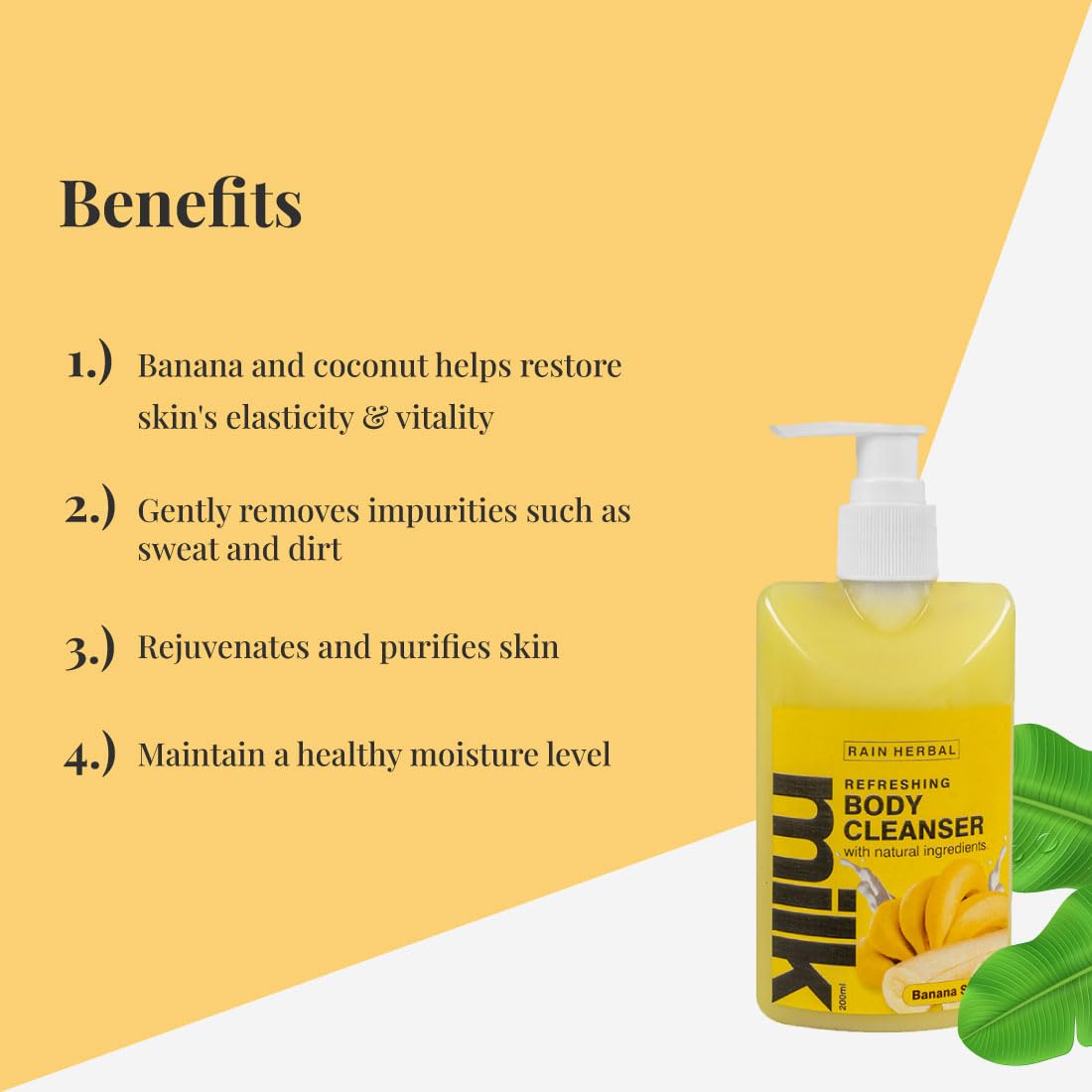 Natural Herbal Banana Body Wash & Cleanser Milk - Moisturizing & Refreshing for All Skin Types | 200ml | Perfect for Shower, Bath & Spa Day