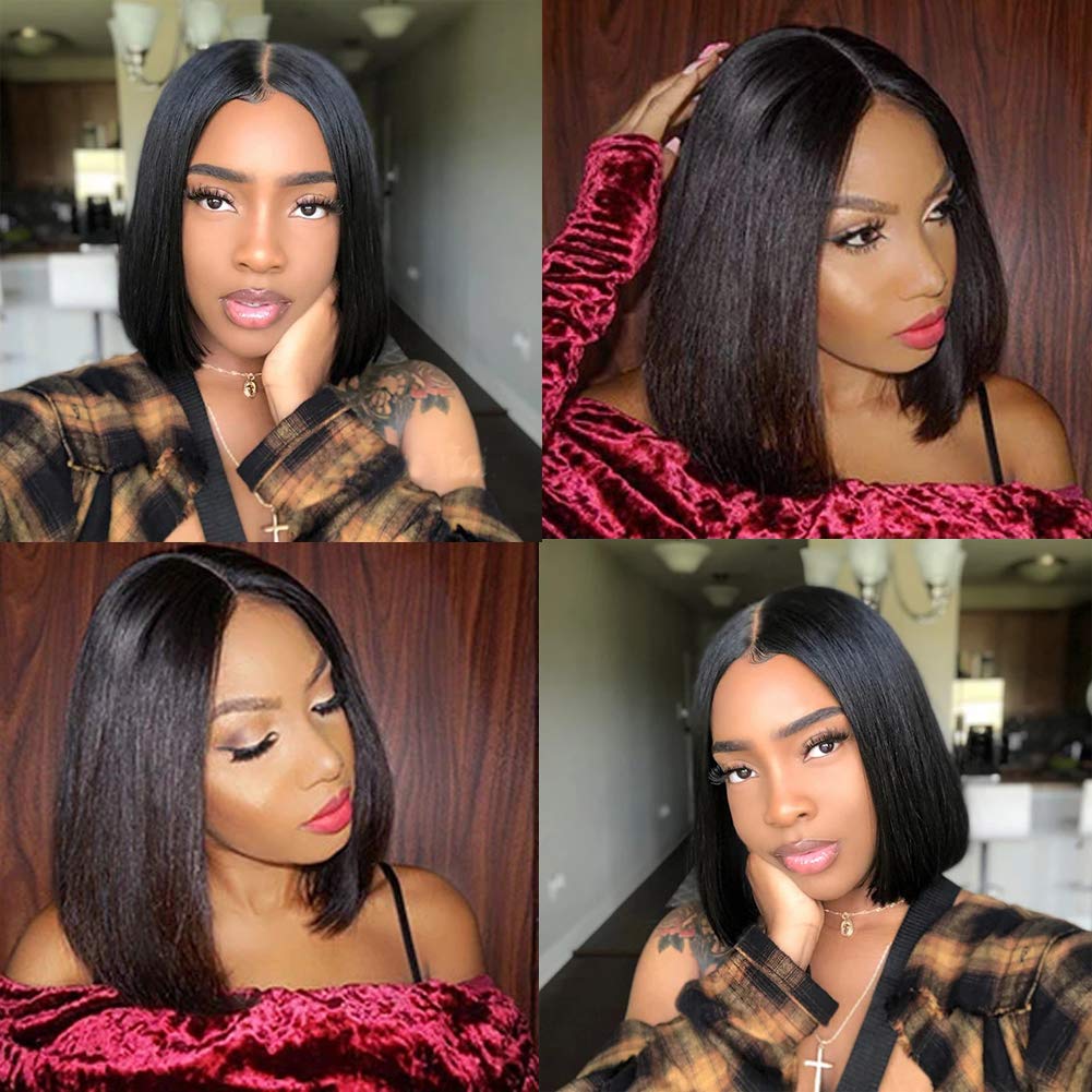 10 Inch Short Bob Lace Frontal Wig - 150% Density Brazilian Virgin Human Hair with 13x6 Lace & Baby Hair | Glueless Middle Part Wig for Everyday Wear, Cosplay & Special Occasions | Natural Color Human Hair Wig for Women