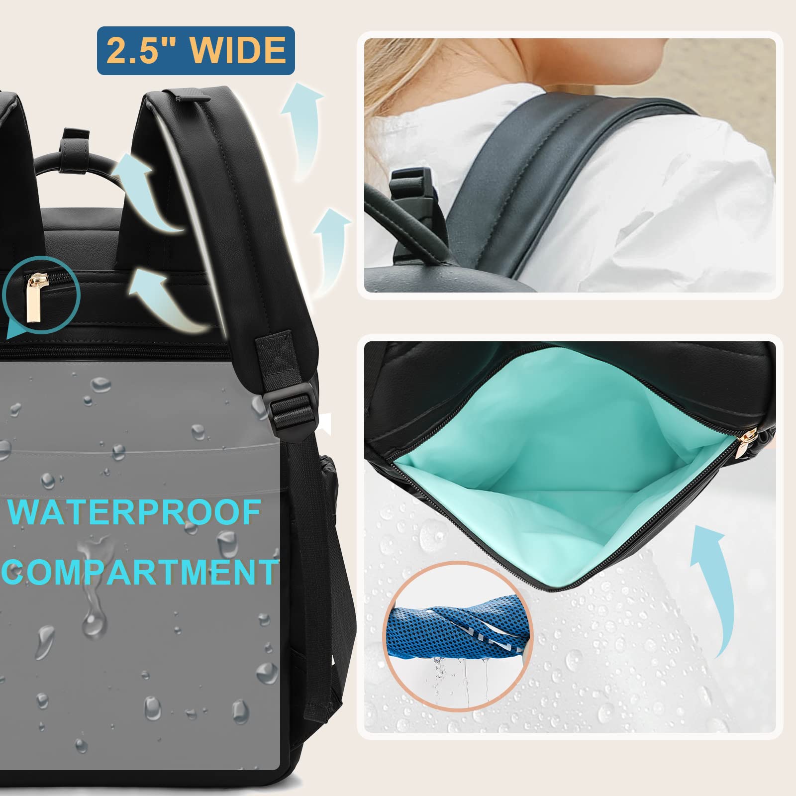Premium Leather Diaper Backpack for Moms - 18 Pockets Baby Bag with Large Wet Pocket & 4 Insulated Pockets | Travel, Daily Use & Stroller Compatible | Black Waterproof Diaper Bag for Women, Girls & Boys
