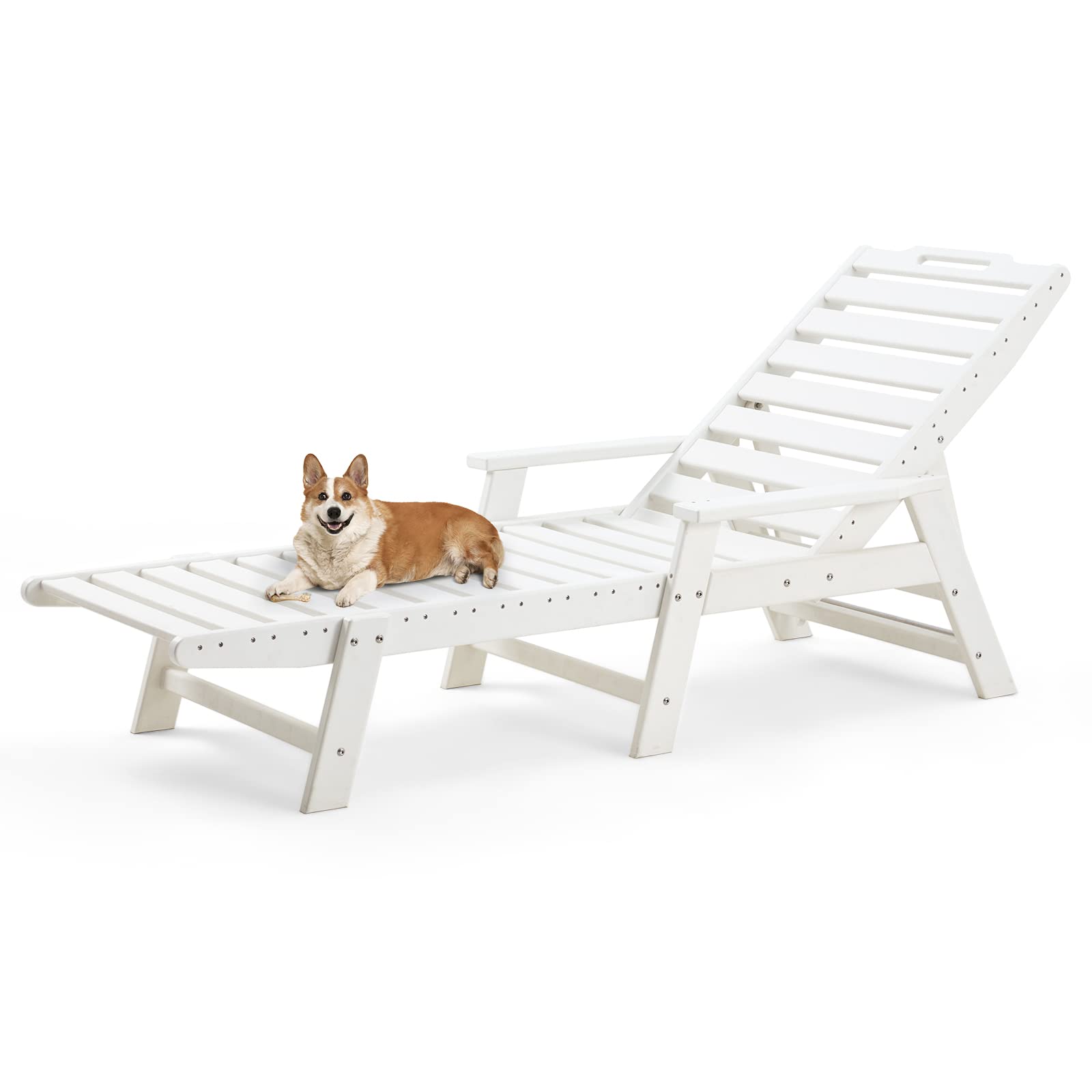 RICHRYCE Outdoor HDPE Lounge Chair - 4-Position Adjustable Backrest Waterproof Resin Chaise Lounger for Beach, Patio, Pool & Deck - Perfect for Sunbathing, Relaxing & Outdoor Lounging - White