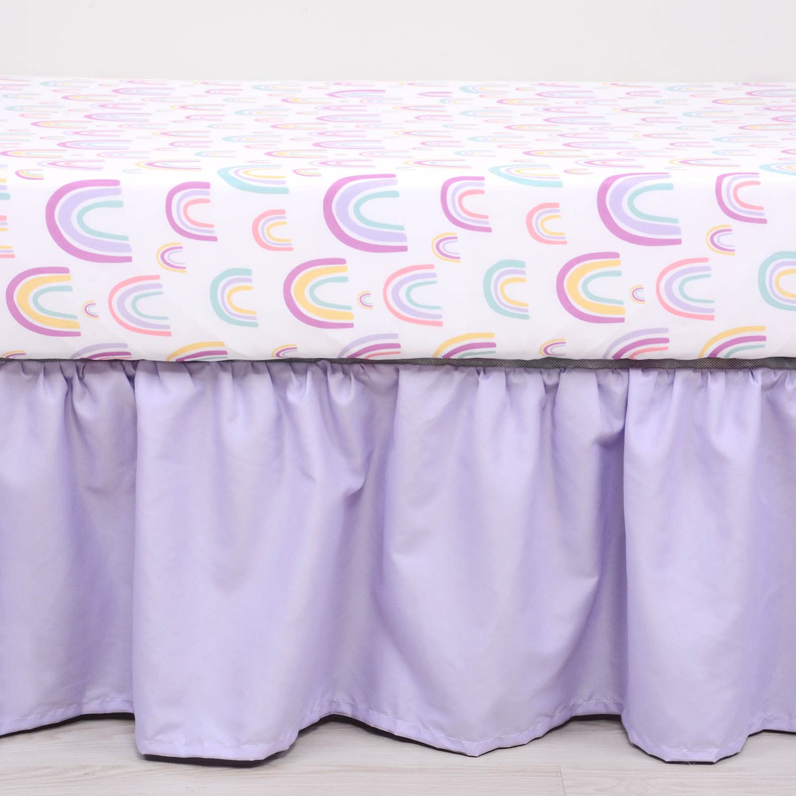 JISEN 4-Piece Baby Crib Bedding Set for Girls & Boys - Soft Nursery Bedding with Quilt, Fitted Sheet, Pillowcase & Crib Skirt - Rainbow Design for Safe & Comfortable Sleep