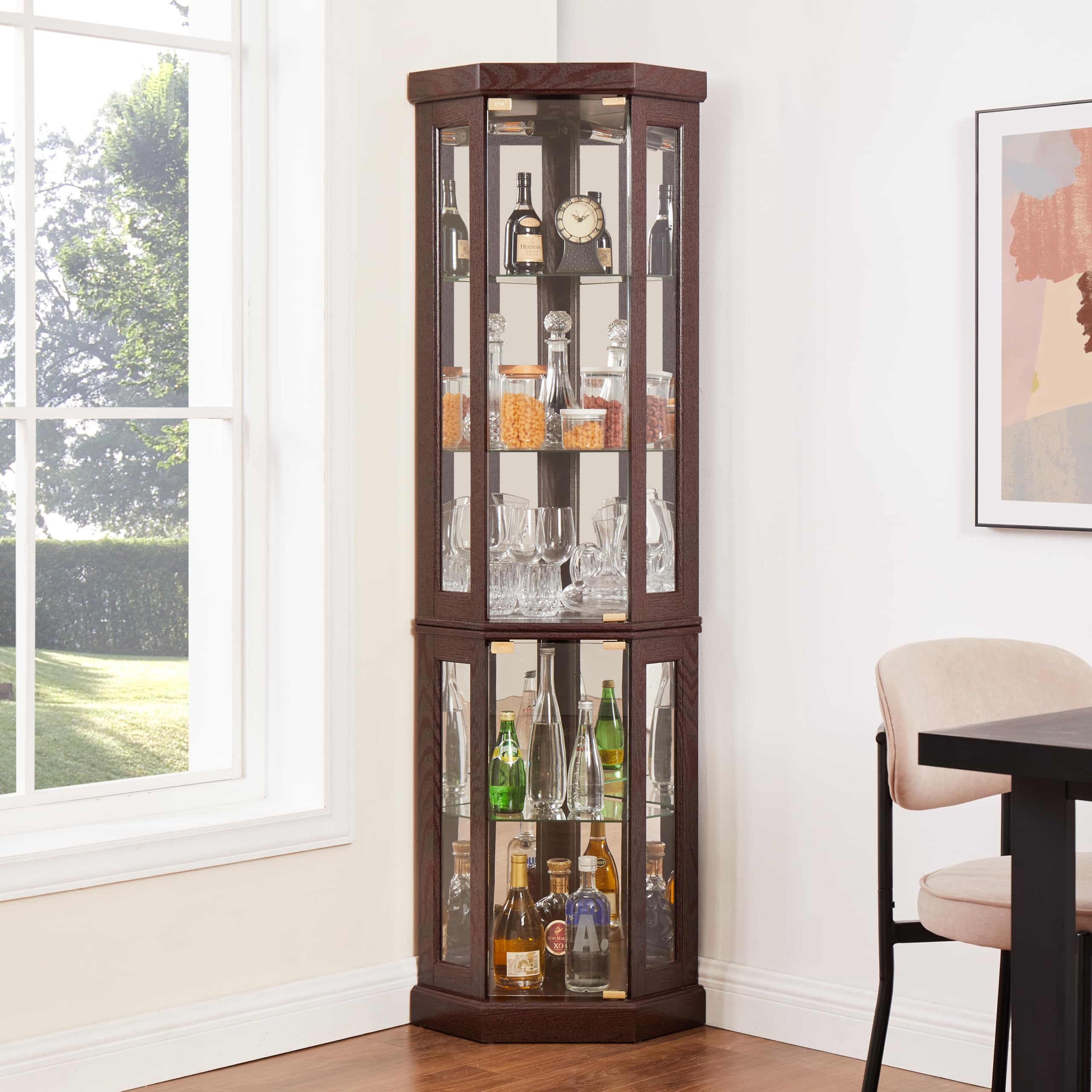 Dark Cherry Corner Curio Cabinet with LED Light - 69