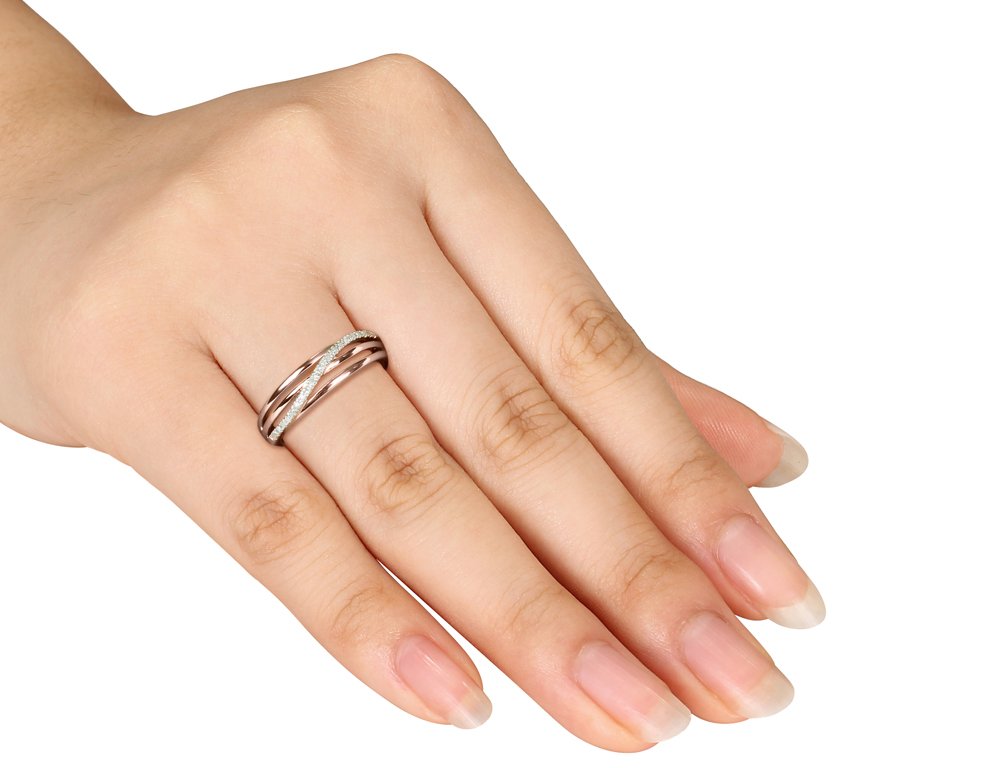 Rose Gold Plated Sterling Silver Diamond Crossover Ring for Women - Elegant Stackable Band for Everyday Wear, Anniversary & Gift Giving