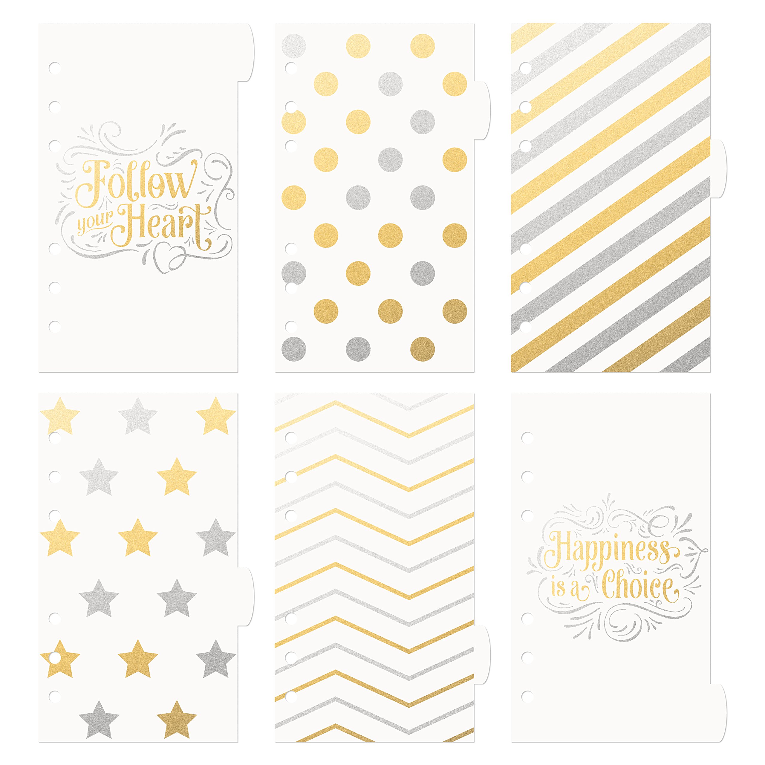 6-Section Plastic Dividers for Planners & Organizers - Gold & Silver Heart Pattern Ring-Bound Inserts | Perfect for Daily Planning, Journaling & Office Organization