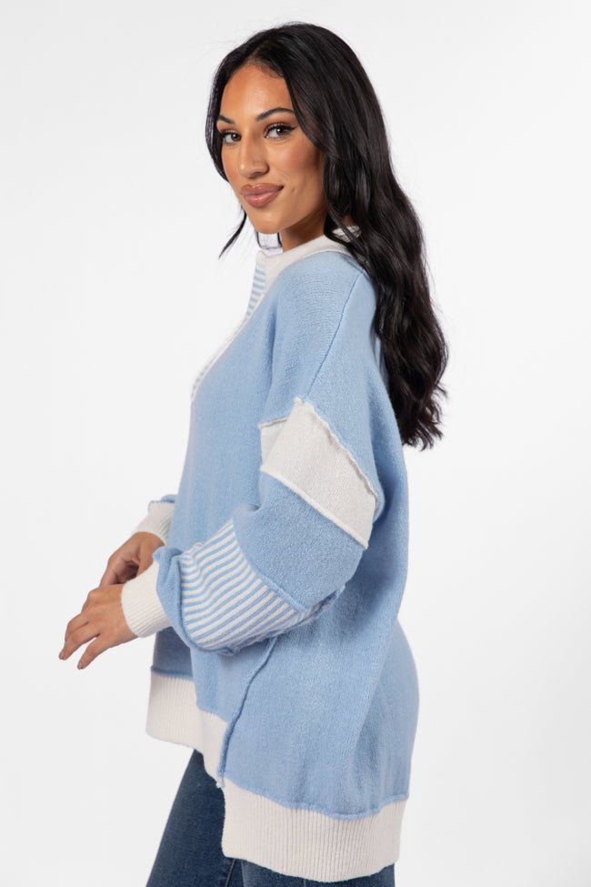 Think About It Sky Blue Collared Oversized Sweater - Women's Chunky Knit Pullover | Cozy Winter Fashion for Casual Outings & Office Wear