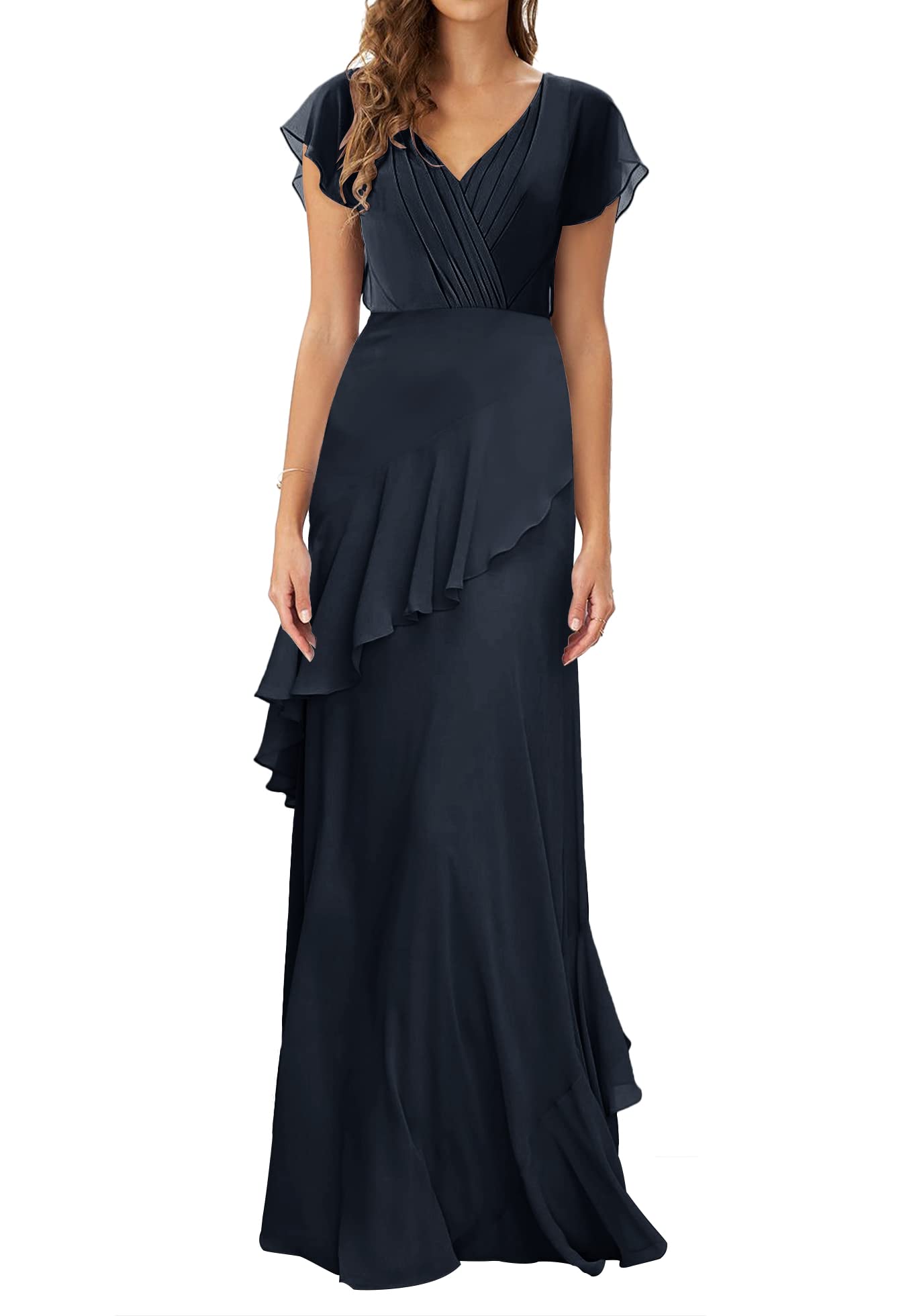 Elegant JAEDEN Chiffon Bridesmaid Dress - V-Neck Formal Evening Gown for Prom, Wedding & Special Occasions | Long Flowy A-Line Dress for Bridal Party & Black Tie Events