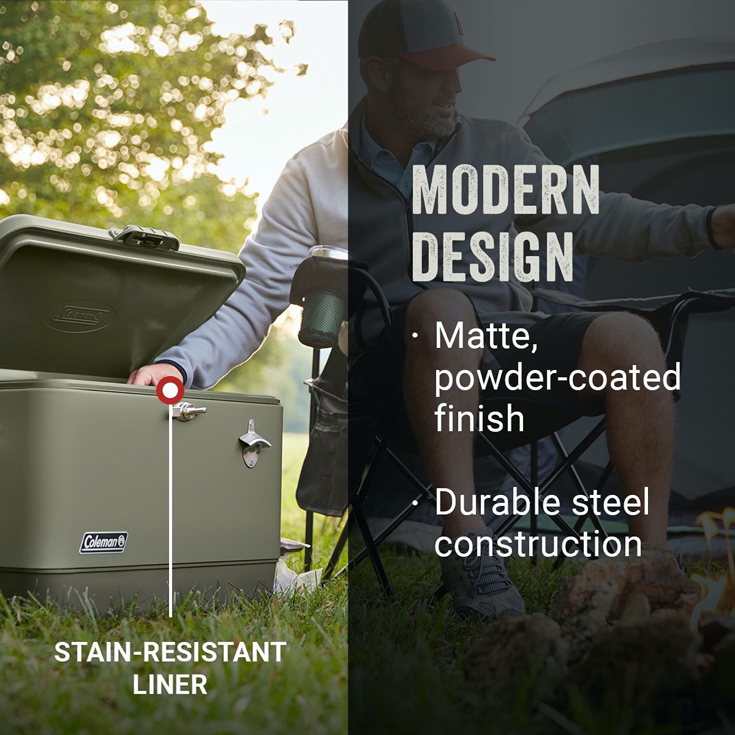 Coleman Reunion Premium Insulated 54-Quart Portable Cooler - Leakproof Steel Belted Design with Heavy-Duty Latch, Comfort Handles & Built-in Drain - Perfect for Camping Trips, Beach Outings, Tailgate Parties, Picnics & Outdoor Adventures | Keeps Drinks Cold for Days