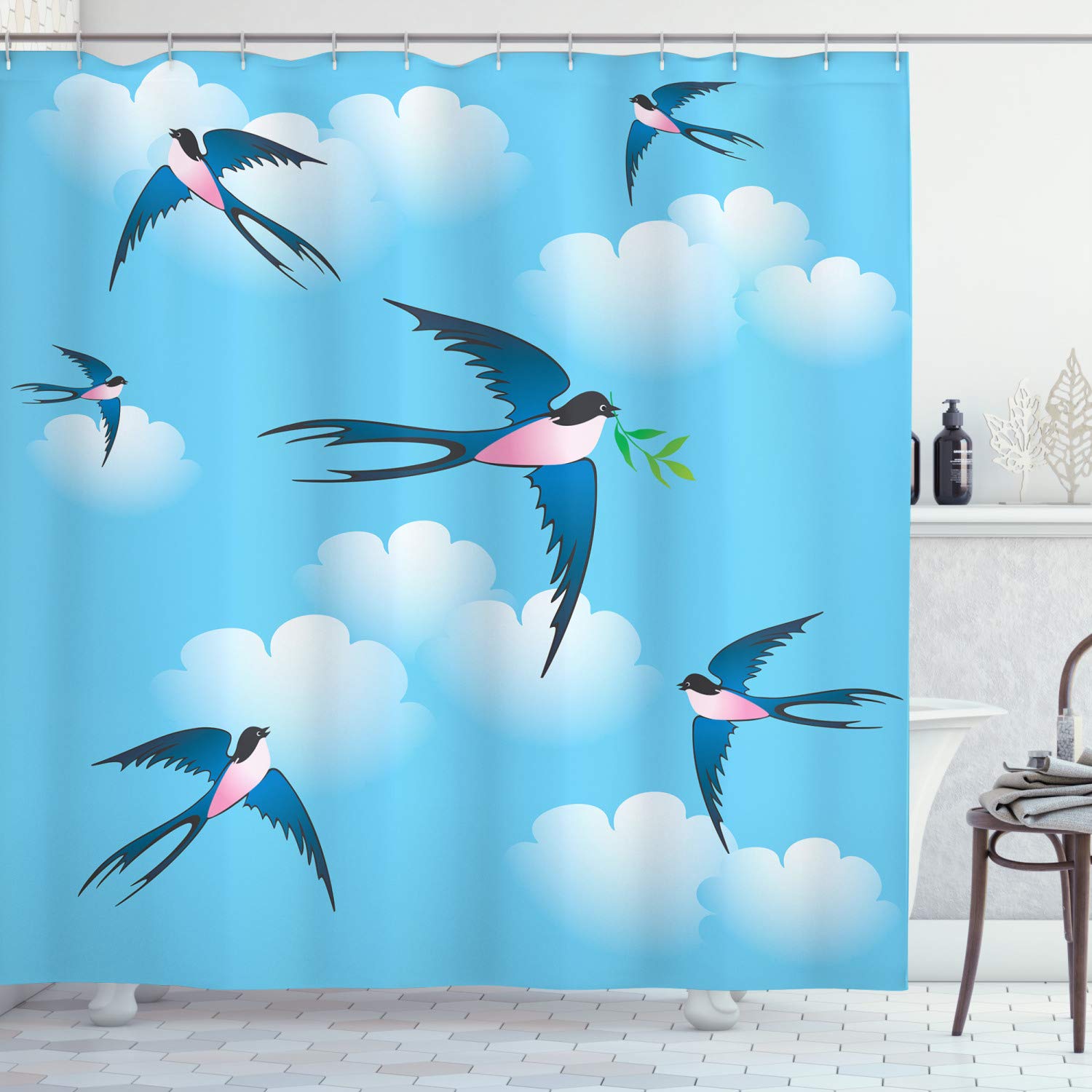 Ambesonne Blue Swallow Bird Shower Curtain - 69