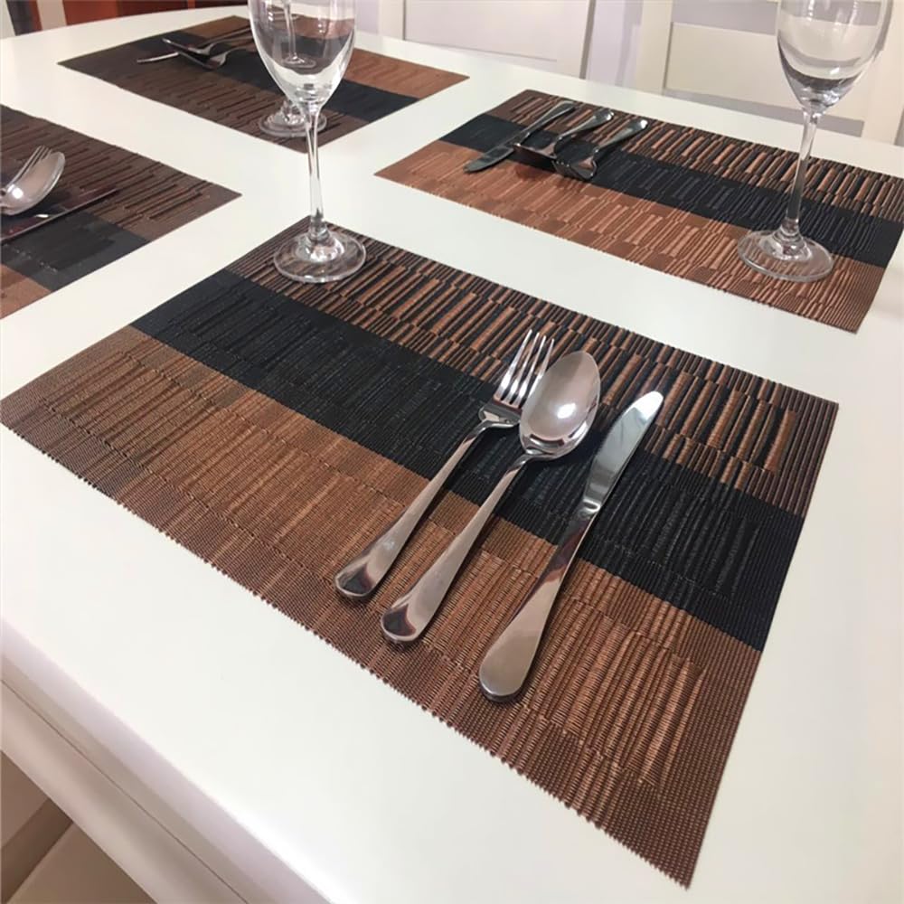 PIGCHCY Washable Vinyl Woven Placemats - Set of 6 Elegant & Durable Table Mats for Dining Room, Kitchen, or Outdoor Use (Bamboo-Brown)