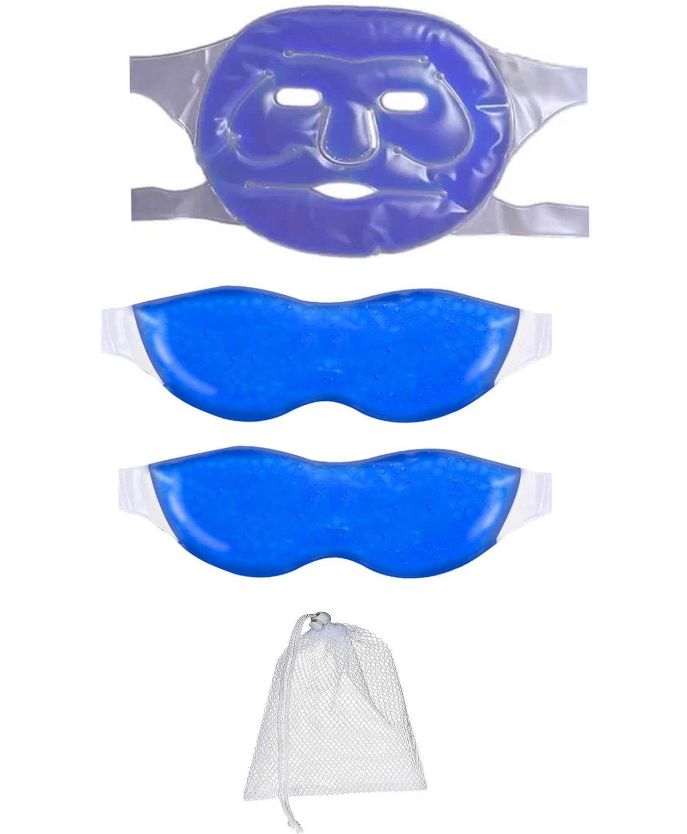 EcommerceHub® Cooling Gel Face Mask & Eye Mask Set - Safe Gel Technology for Dark Circles, Puffiness Relief - Includes 1 Face Mask & 2 Eye Masks with Storage Bag - Perfect for Spa Days, Travel & Post-Workout Recovery