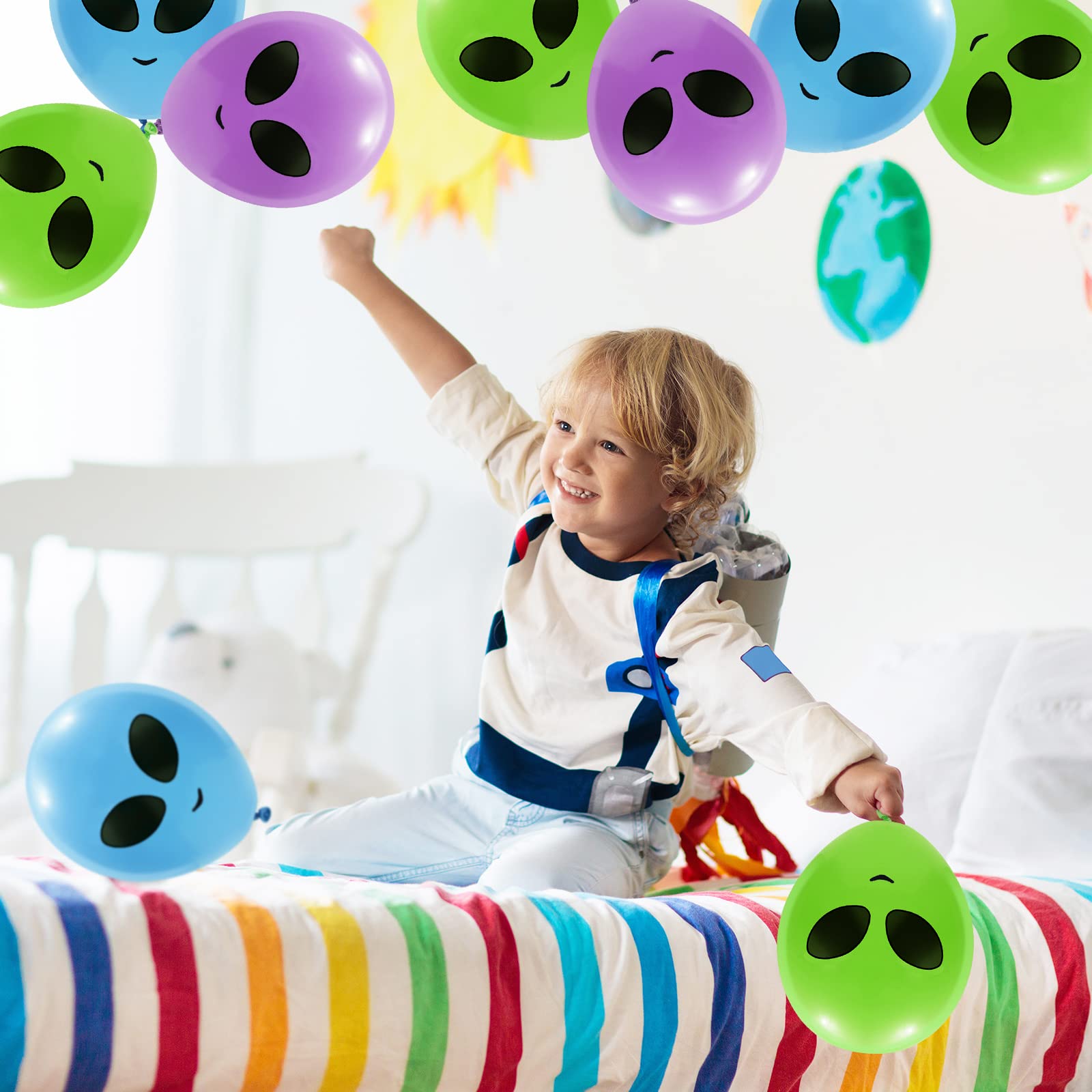 65Pcs Green Blue Purple Alien Balloons for UFO Themed Party Decorations - Latex Space Alien Balloons for Birthday, Baby Shower & Home Backdrop Decor - Perfect for Outer Space Themed Parties, Baby Showers & Home Decorations