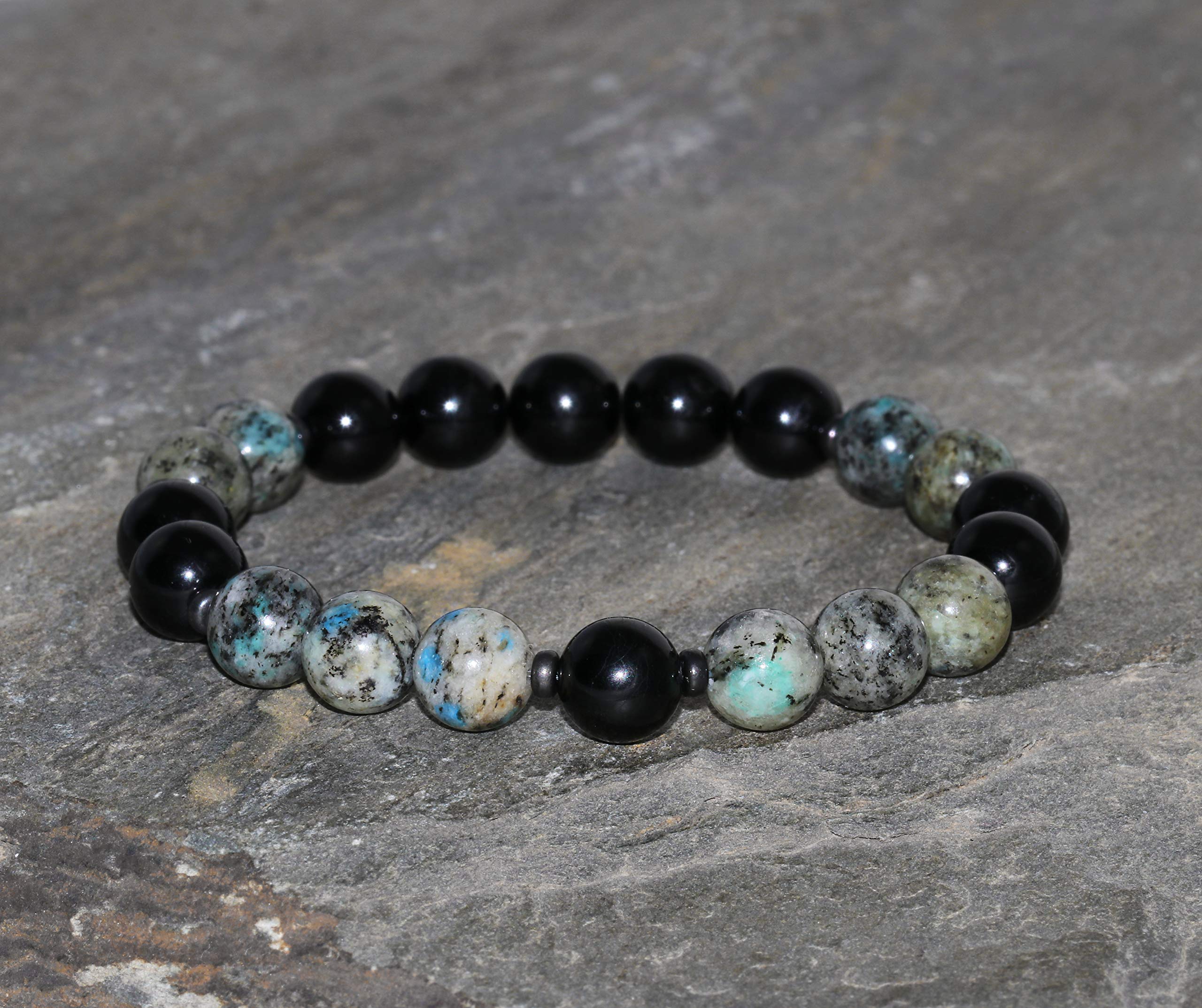 K2 Granite & Black Tourmaline Beaded Bracelet - 8mm Gemstone Unisex Healing Bracelet for Men & Women | Spiritual Protection, Stress Relief & Positive Energy Jewelry Gift for Meditation, Yoga & Daily Wear