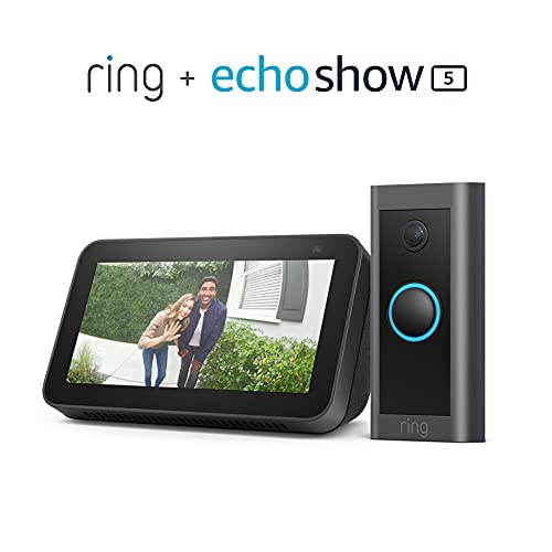 Ring Video Doorbell Wired Bundle with Echo Show 5 (2nd Gen) - Smart Home Security System with HD Camera, Two-Way Talk & Alexa Integration - Perfect for Front Door Monitoring & Home Automation