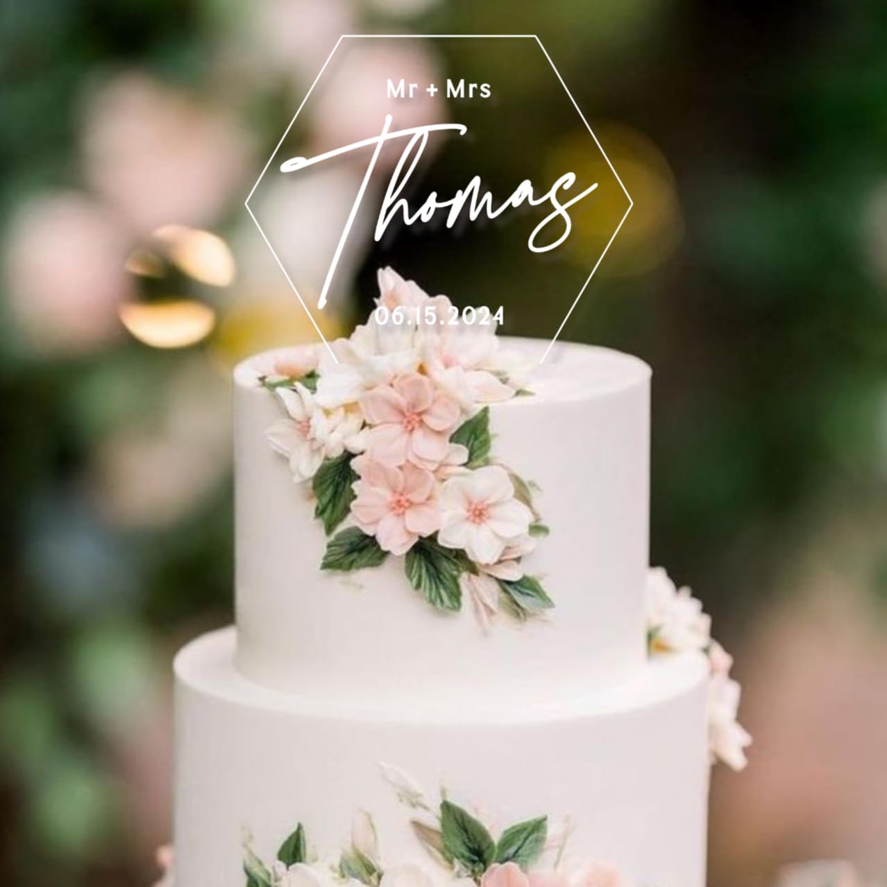 Custom Personalized Acrylic Hexagonal Wedding Cake Topper with Names - Elegant Wedding Cake Decoration for Anniversaries, Bridal Showers & Special Celebrations