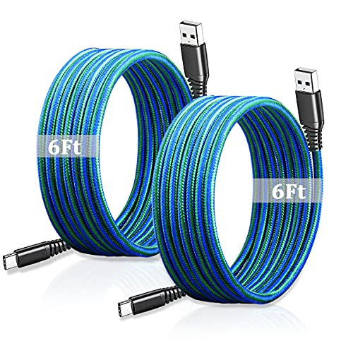 2-Pack 6ft USB Type C Charger Cable - Fast Charging Braided Cord for PS5 DualSense, Xbox Series S/X, Elite Series 2/3 - Durable Power Supply for Gaming Controllers & Mobile Devices - Perfect for Gaming Sessions & Travel Charging