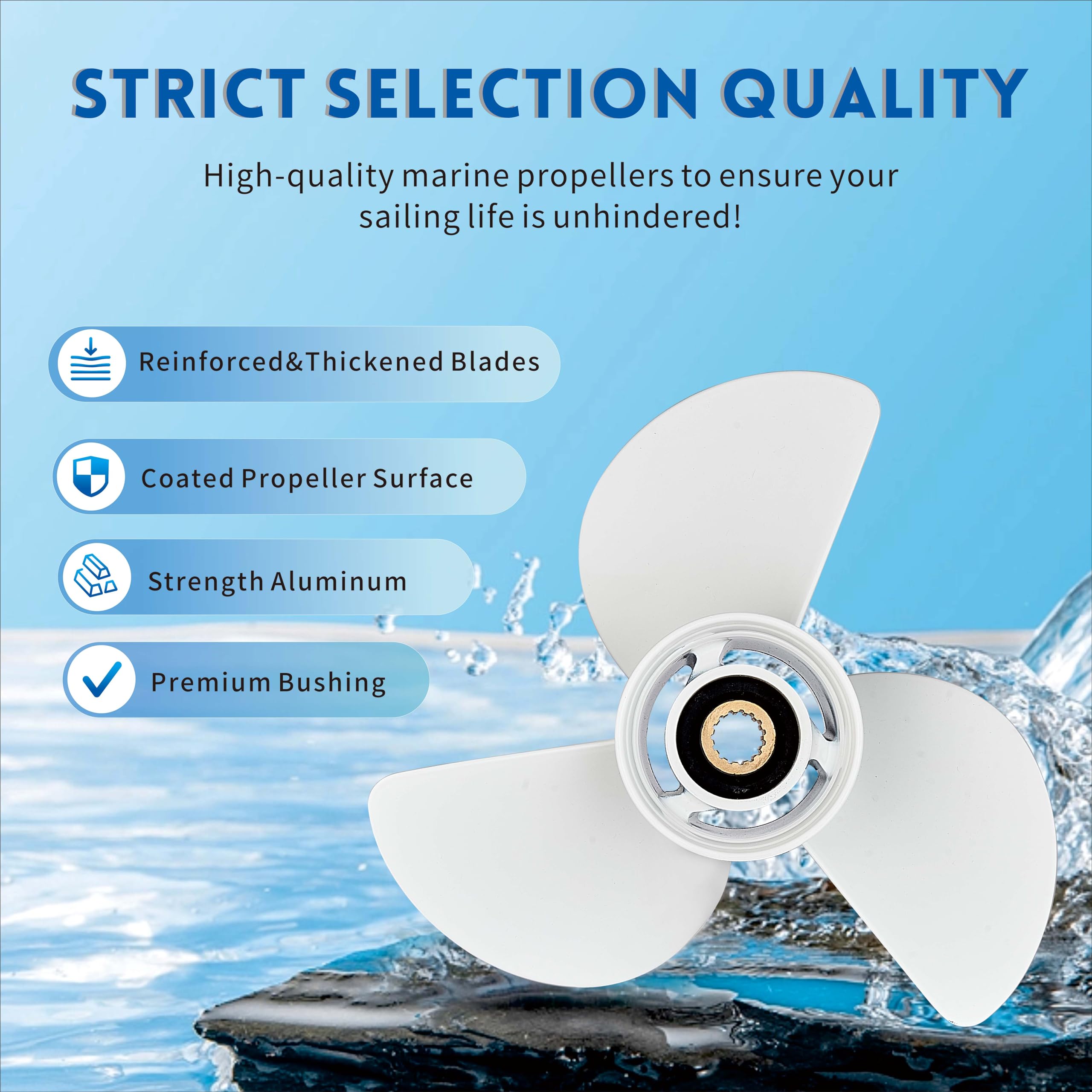 13.5x15-K Boat Motor Aluminum Alloy Propeller for Yamaha 60HP-130HP Outboard Engines - 3-Blade RH 15-Tooth White Replacement (Fits 6E5-45947-00-EL) - Perfect for Fishing, Boating & Water Sports