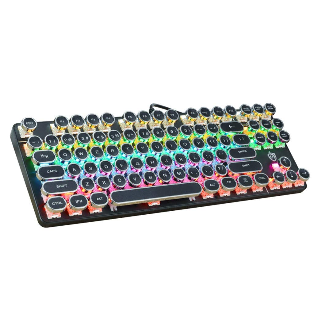 Steampunk Retro Mechanical Gaming Keyboard - 87 Keys RGB Backlit, USB Wired, Ergonomic Design for PUBG, LOL, Fortnite | Perfect for Gaming, Office Work & Typing Enthusiasts (Black)