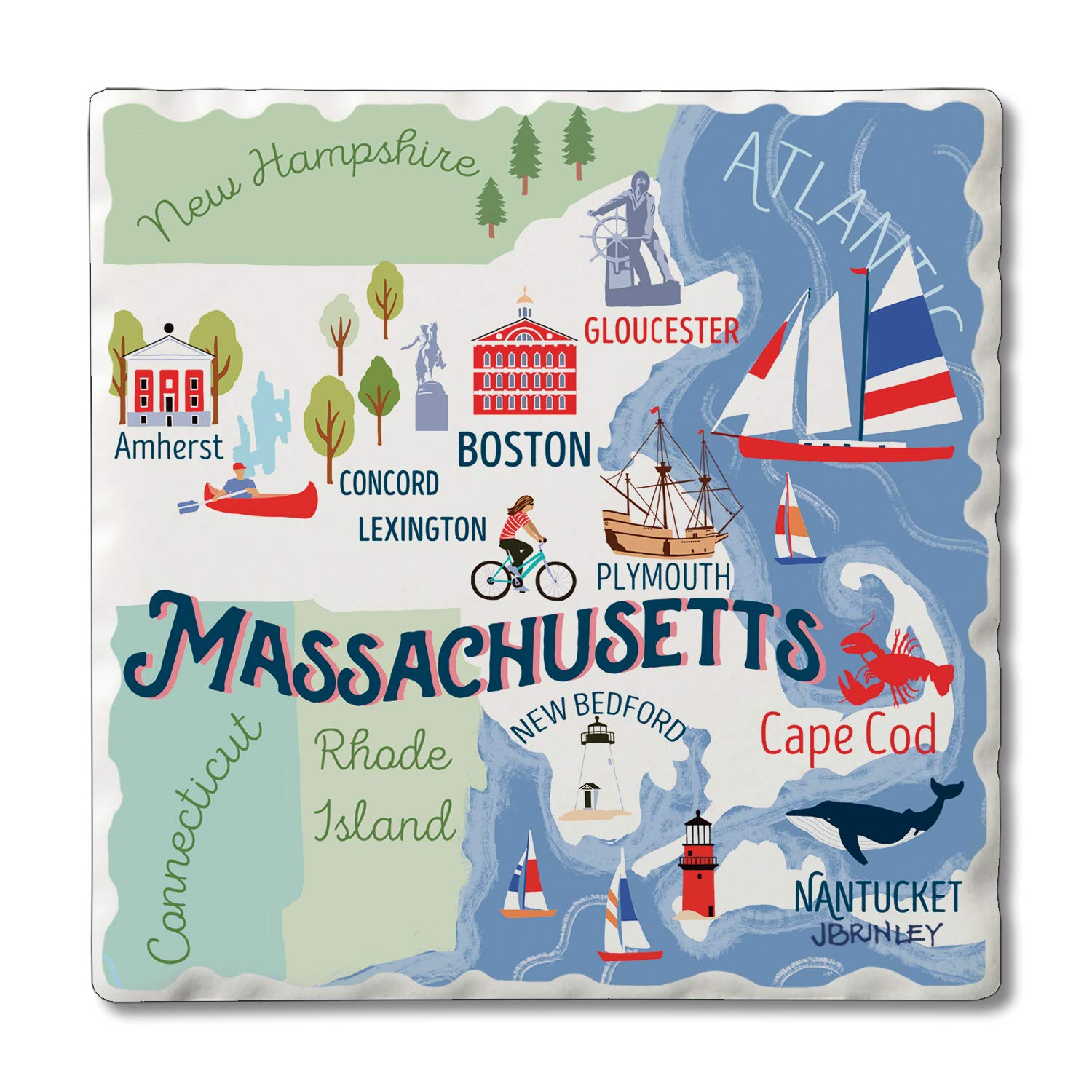 Thirstystone Massachusetts Attractions 4-Pack Tumbled Tile Coasters - 4