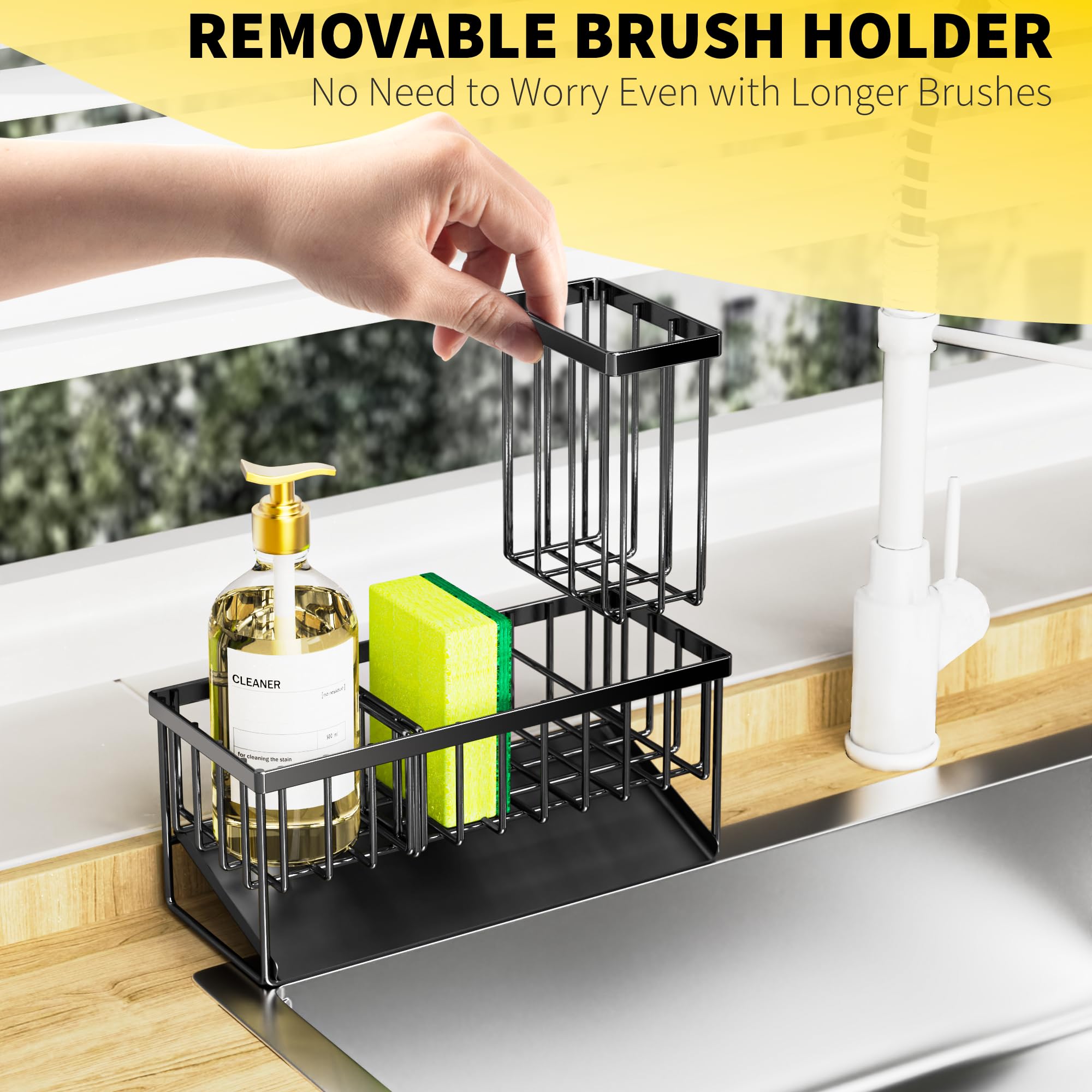 Cisily Stainless Steel Kitchen Sink Organizer with Brush & Sponge Holder, 304 Rustproof Countertop Soap Dispenser, Space-Saving Kitchen Decor for Modern Homes, Perfect for Small Kitchens and Apartment Living