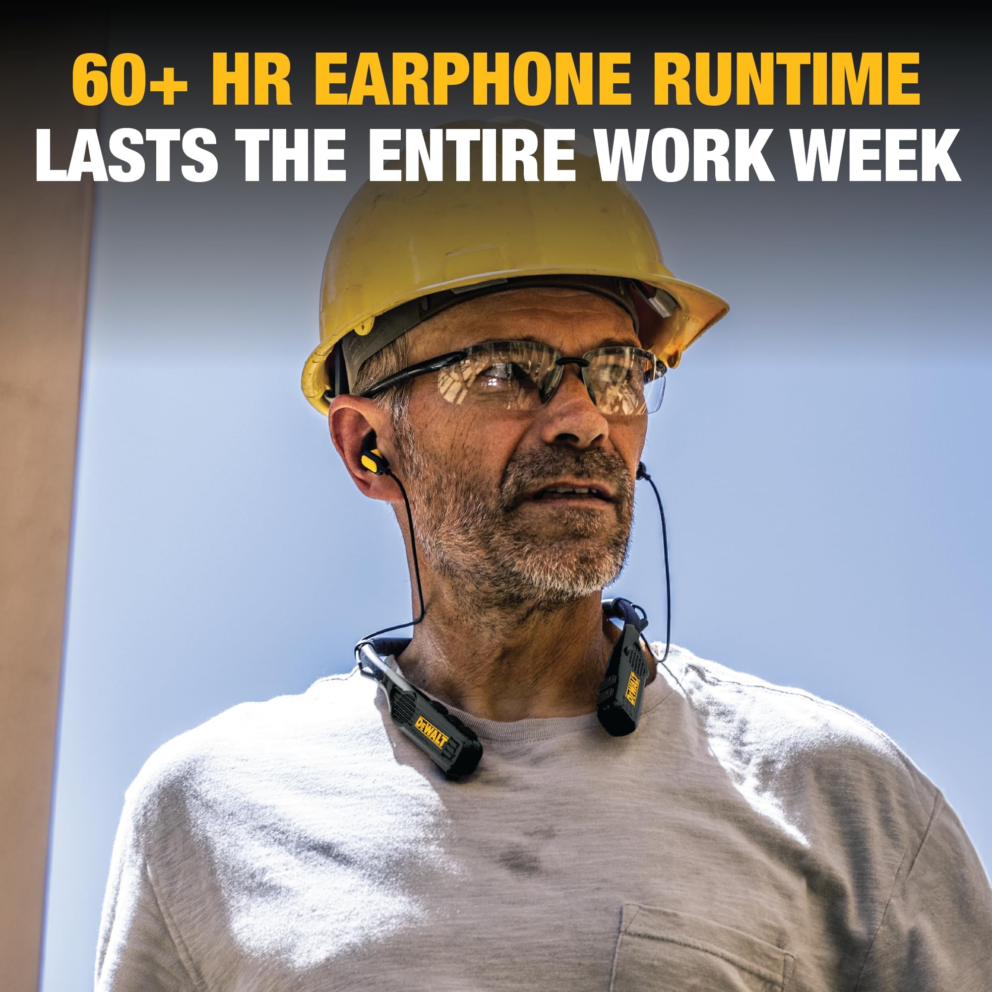 DEWALT 2-in-1 Wireless Bluetooth Headphones with Built-in Speakers, 60+ Hours Battery Life, Hands-Free Music & Calls, Jobsite Wearable Speaker & Neckband Headset, Ideal for Construction Sites and Outdoor Activities (Black)