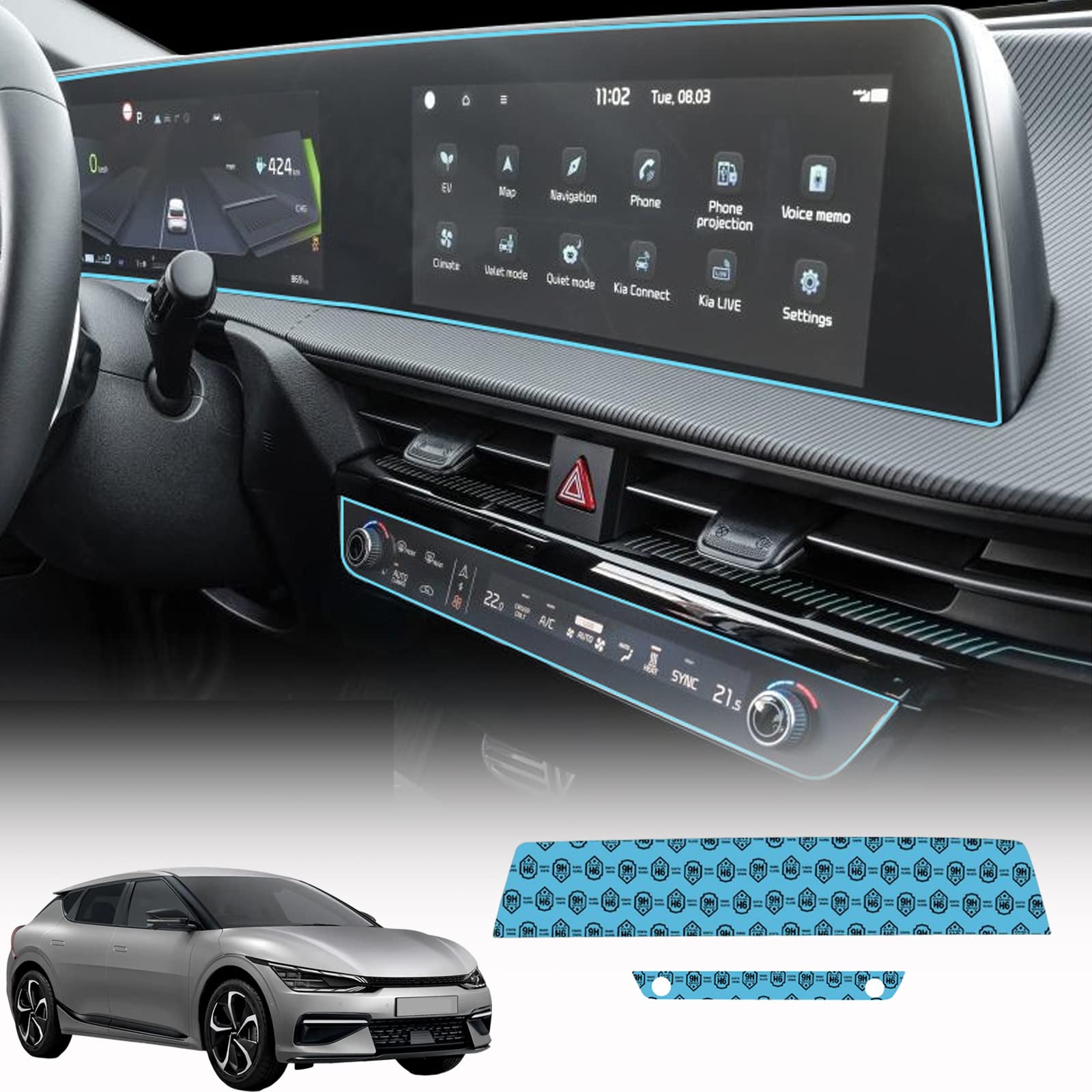 Premium Anti-Scratch LCD Screen Protector Set for KIA EV6 (2022-2023 Models) - Includes Touch Screen & Climate Control Protectors (2-Pack) - Perfect for Daily Driving, Road Trips & Touchscreen Protection