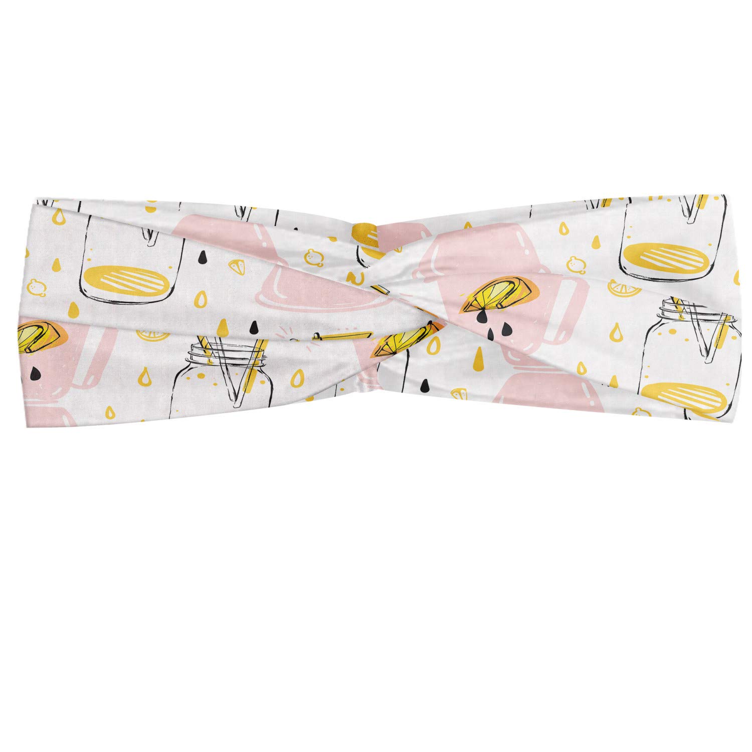 Ambesonne Summer Headband for Women - Abstract Lemonade Glass Jar with Lemon Slices & Juice Drops Design, Elastic Comfortable Hair Accessory & Knotted Head Wrap (XS-S, Multicolor) - Perfect for Beach, Yoga, Workouts & Everyday Wear