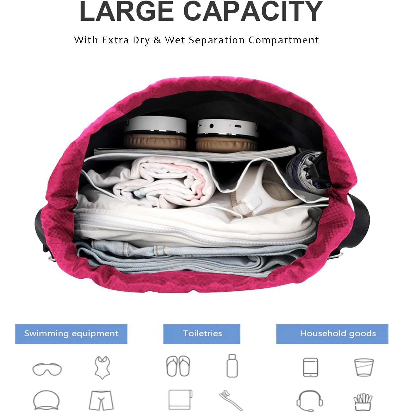 Gym Drawstring Backpack for Men & Women - Sports Workout Basketball Bag with Wet/Dry Separation Pockets & Shoe Compartment - Ideal for Running, Fitness, Cycling, Swimming, Camping (Rose Red)
